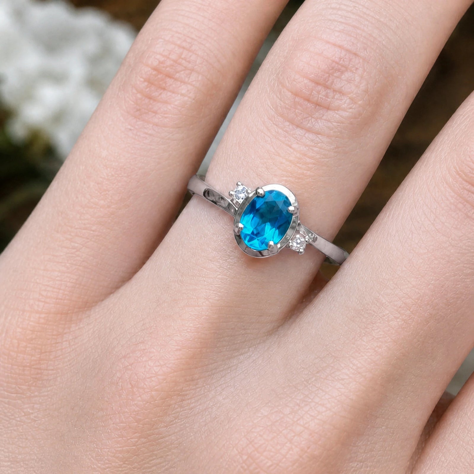 White Gold Grace Ring Blue Topaz 10K — Celeste