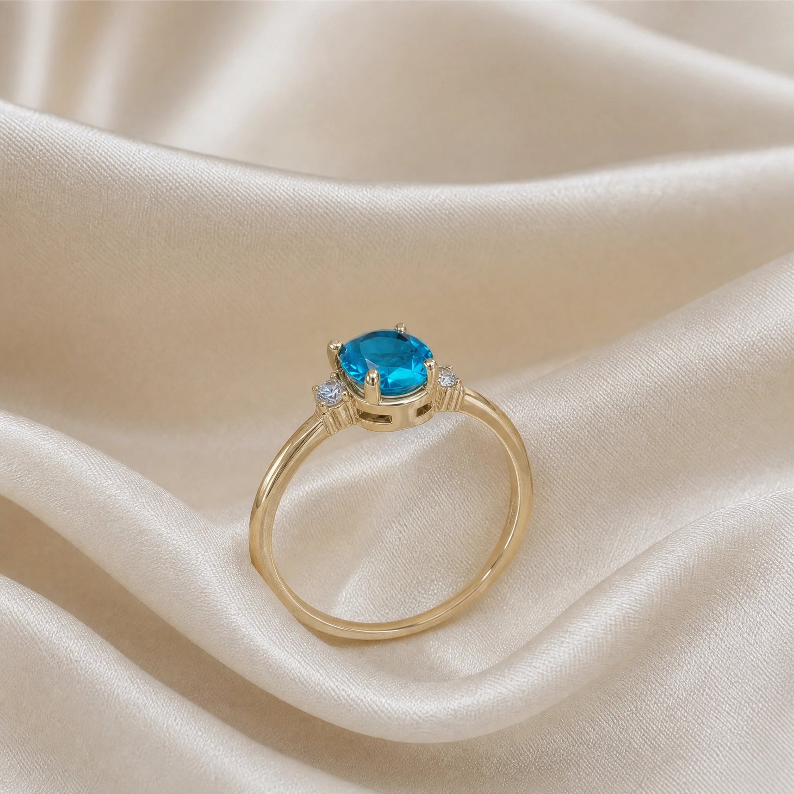 Yellow Gold Grace Ring Blue Topaz 10K — Celeste