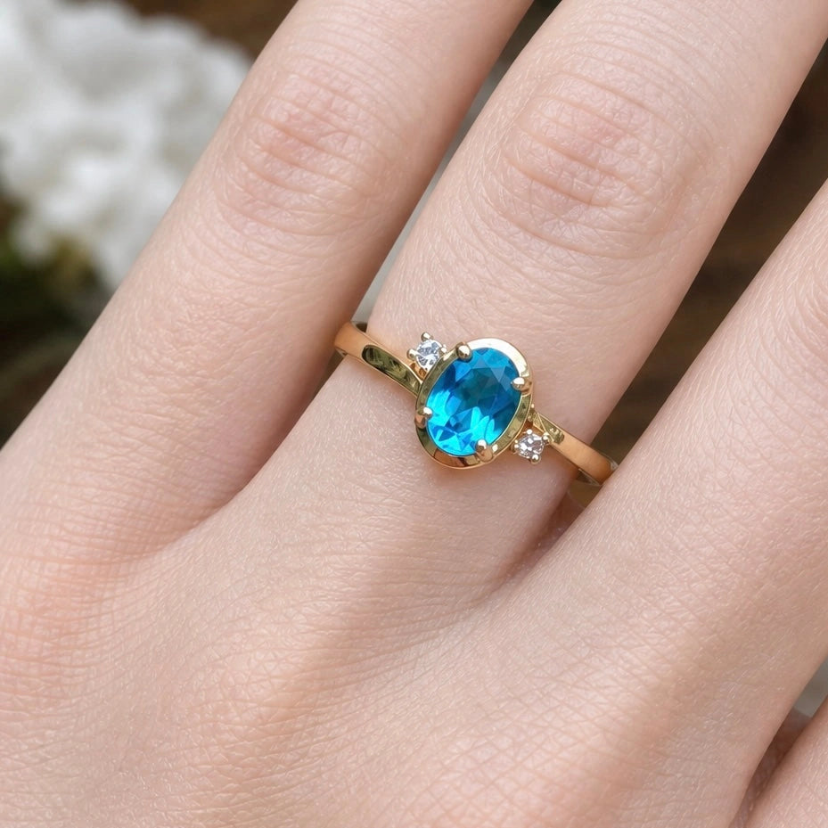 Yellow Gold Grace Ring Blue Topaz 10K — Celeste
