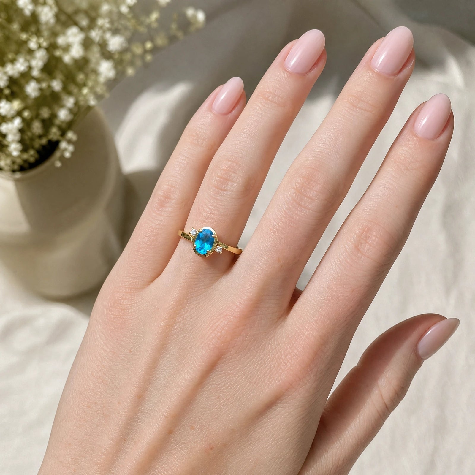Yellow Gold Grace Ring Blue Topaz 10K — Celeste