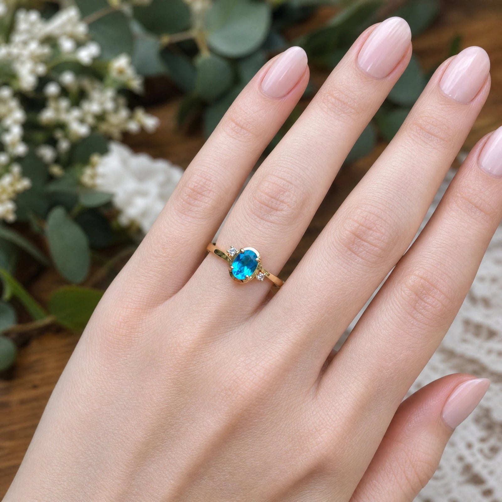 Yellow Gold Grace Ring Blue Topaz 10K — Celeste