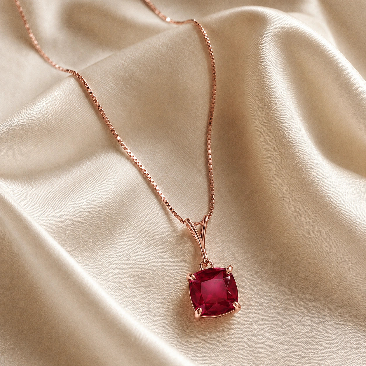 Rose Gold Petal Necklace Ruby 10K — Luminosa
