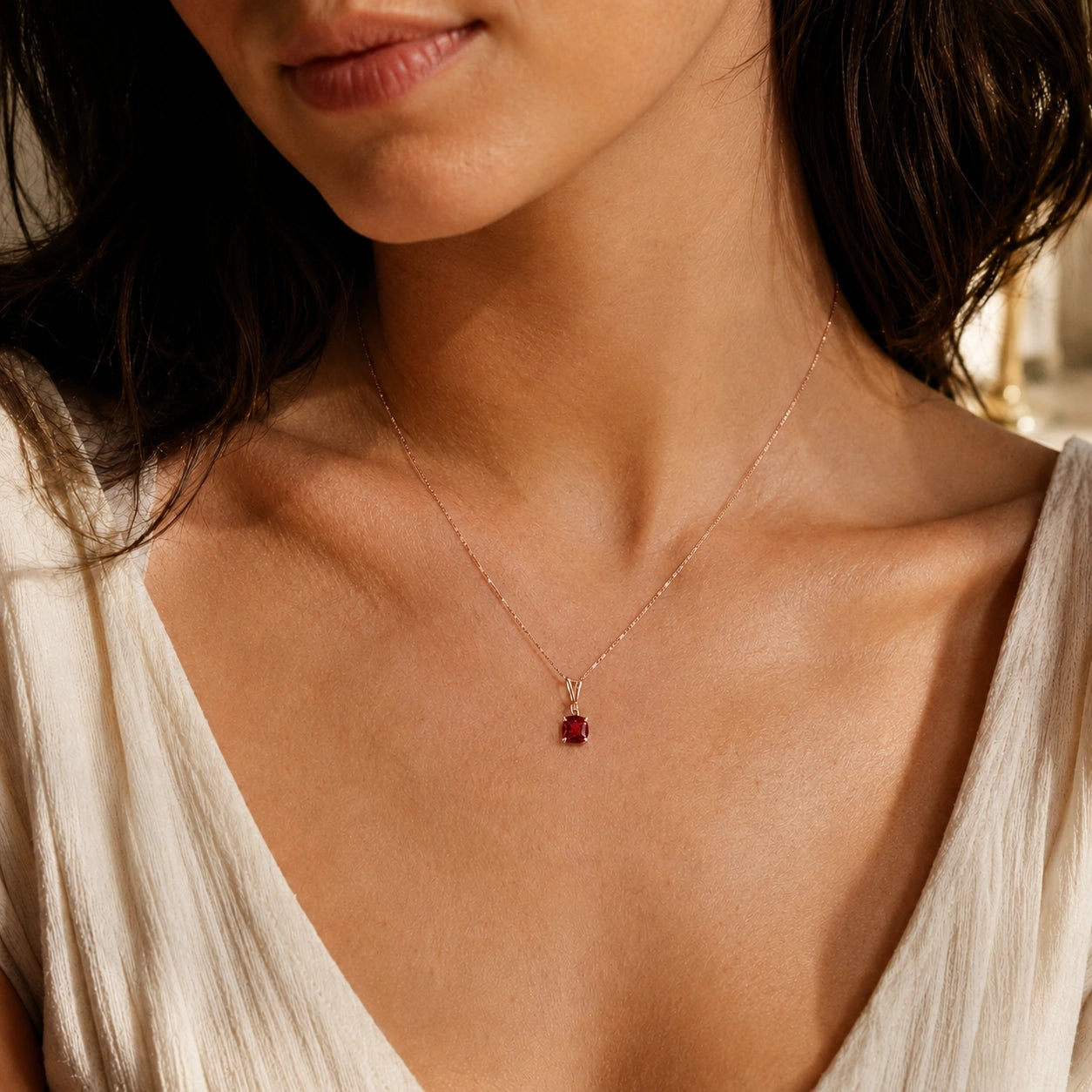 Rose Gold Petal Necklace Ruby 10K — Luminosa