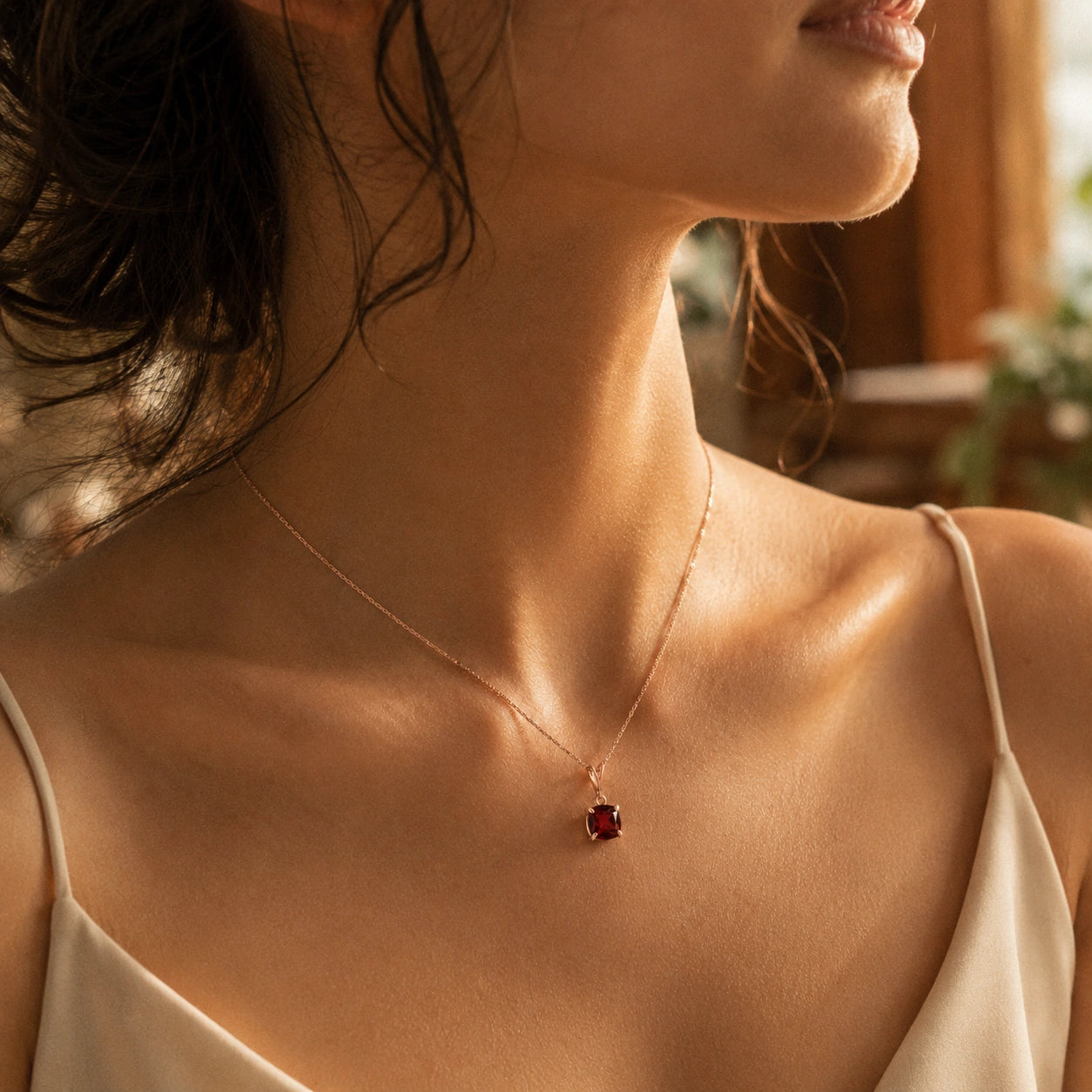 Rose Gold Petal Necklace Ruby 10K — Luminosa
