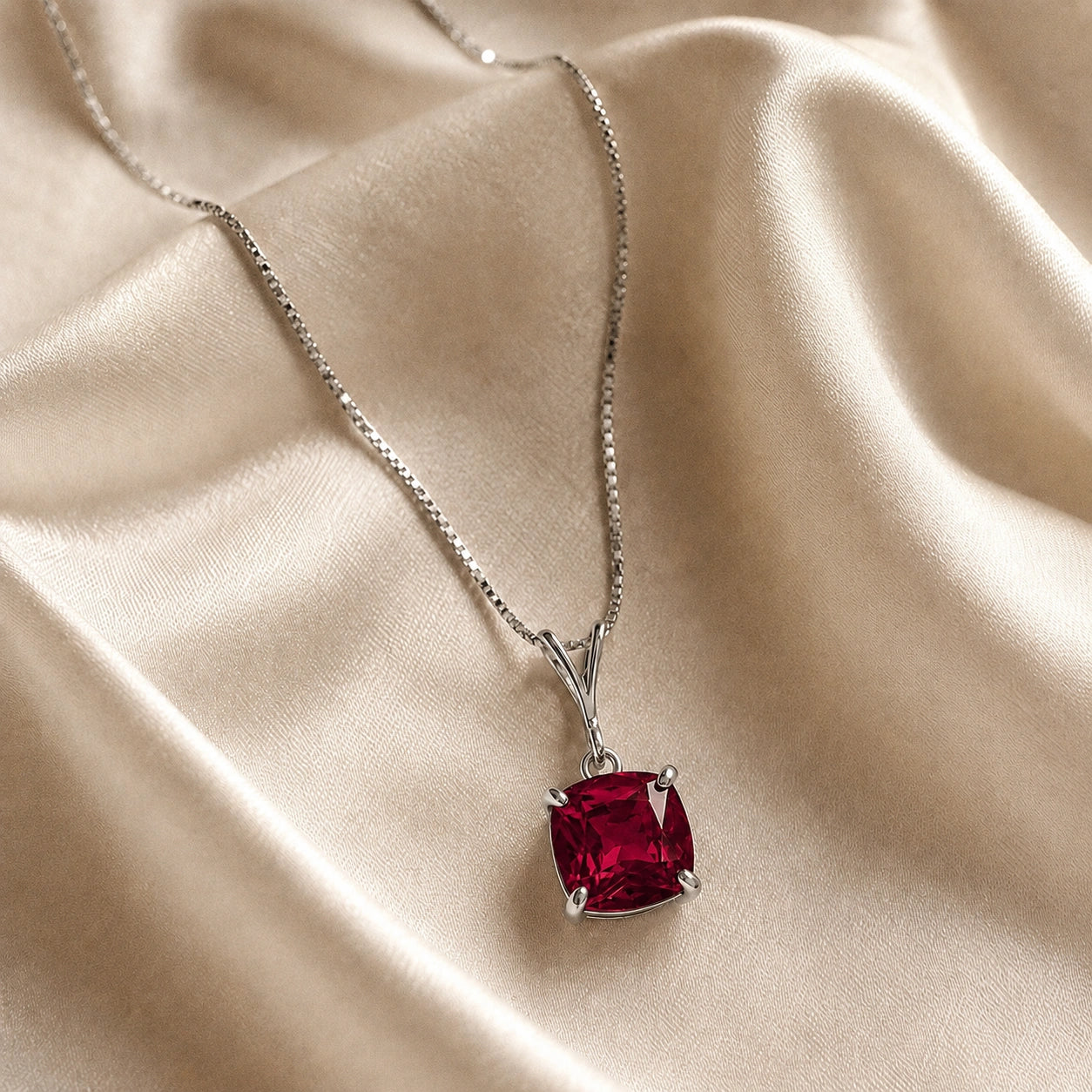 White Gold Petal Necklace Ruby 10K — Luminosa