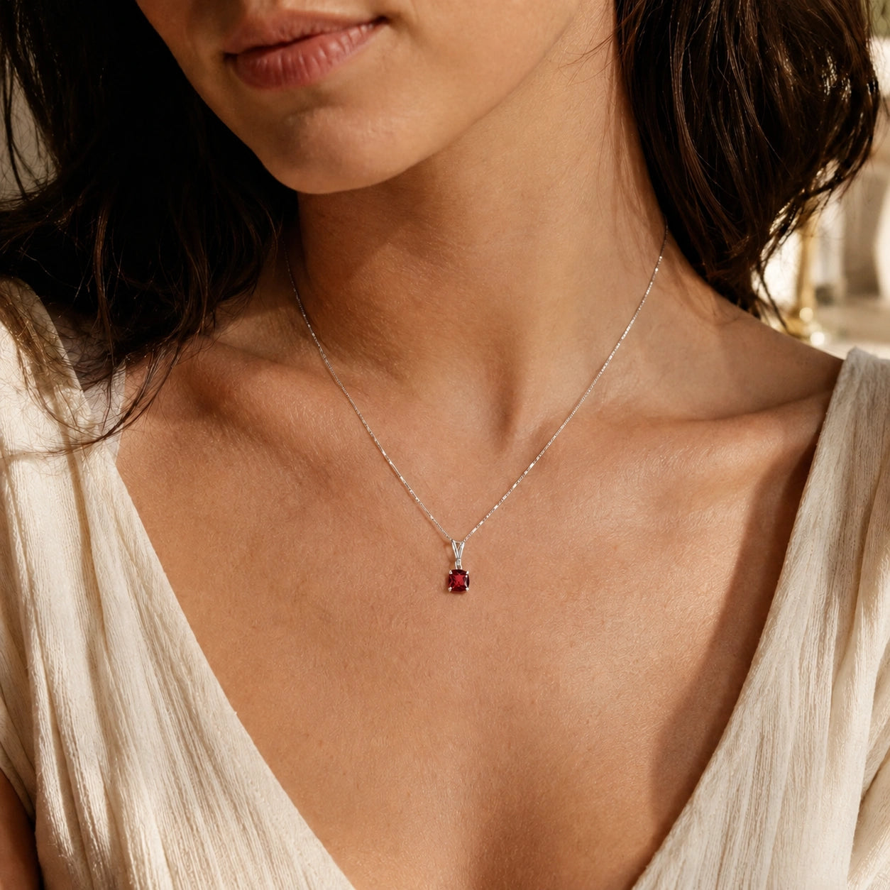 White Gold Petal Necklace Ruby 10K — Luminosa
