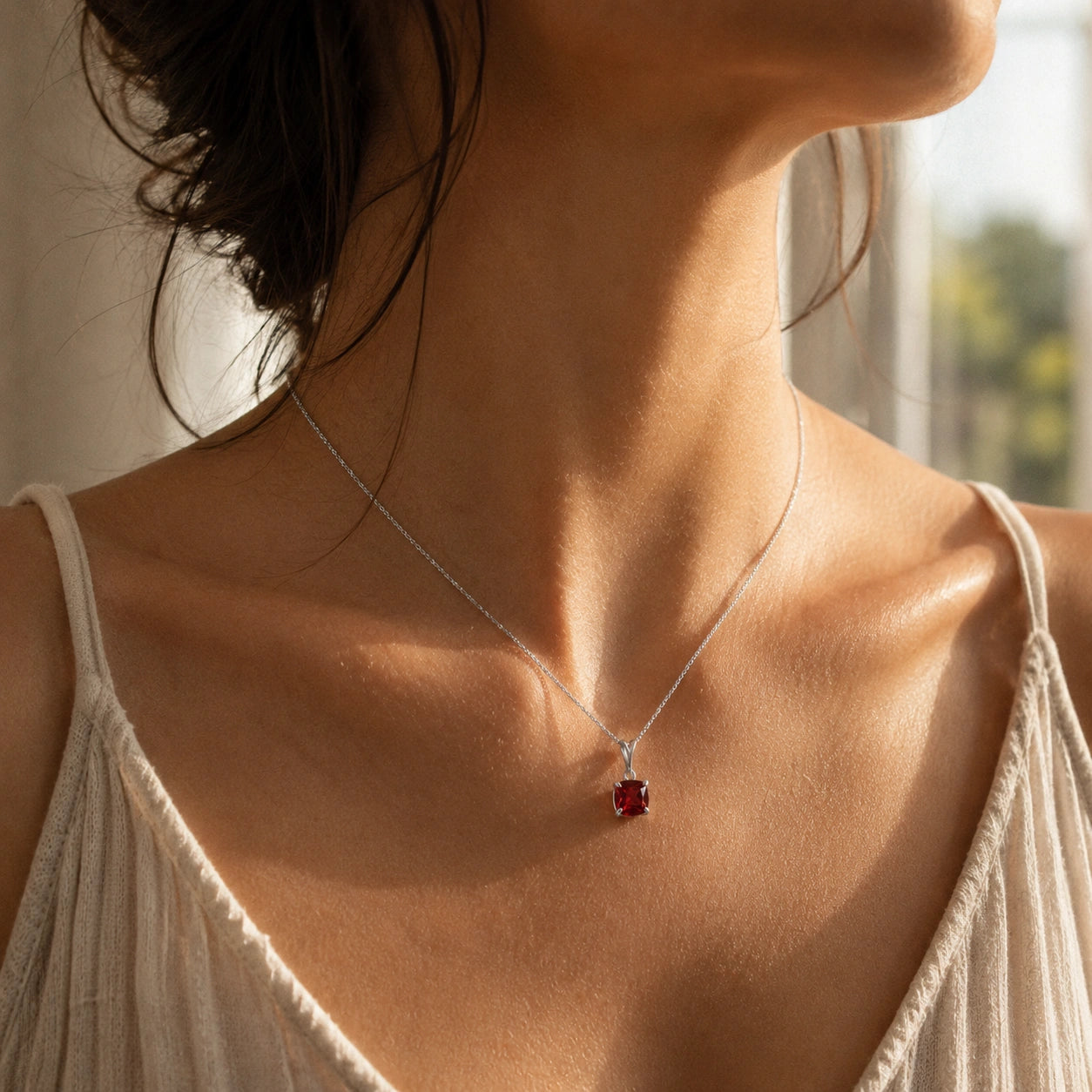 White Gold Petal Necklace Ruby 10K — Luminosa