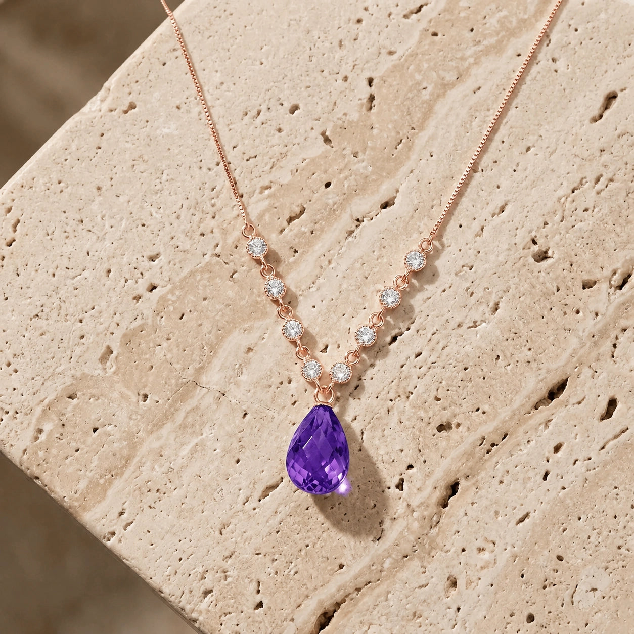 Rose Gold Petal Pendant Necklace Amethyst 10K — Norma