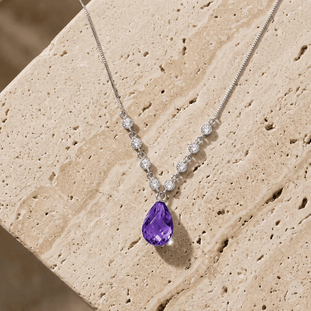 White Gold Petal Pendant Necklace Amethyst 10K — Norma