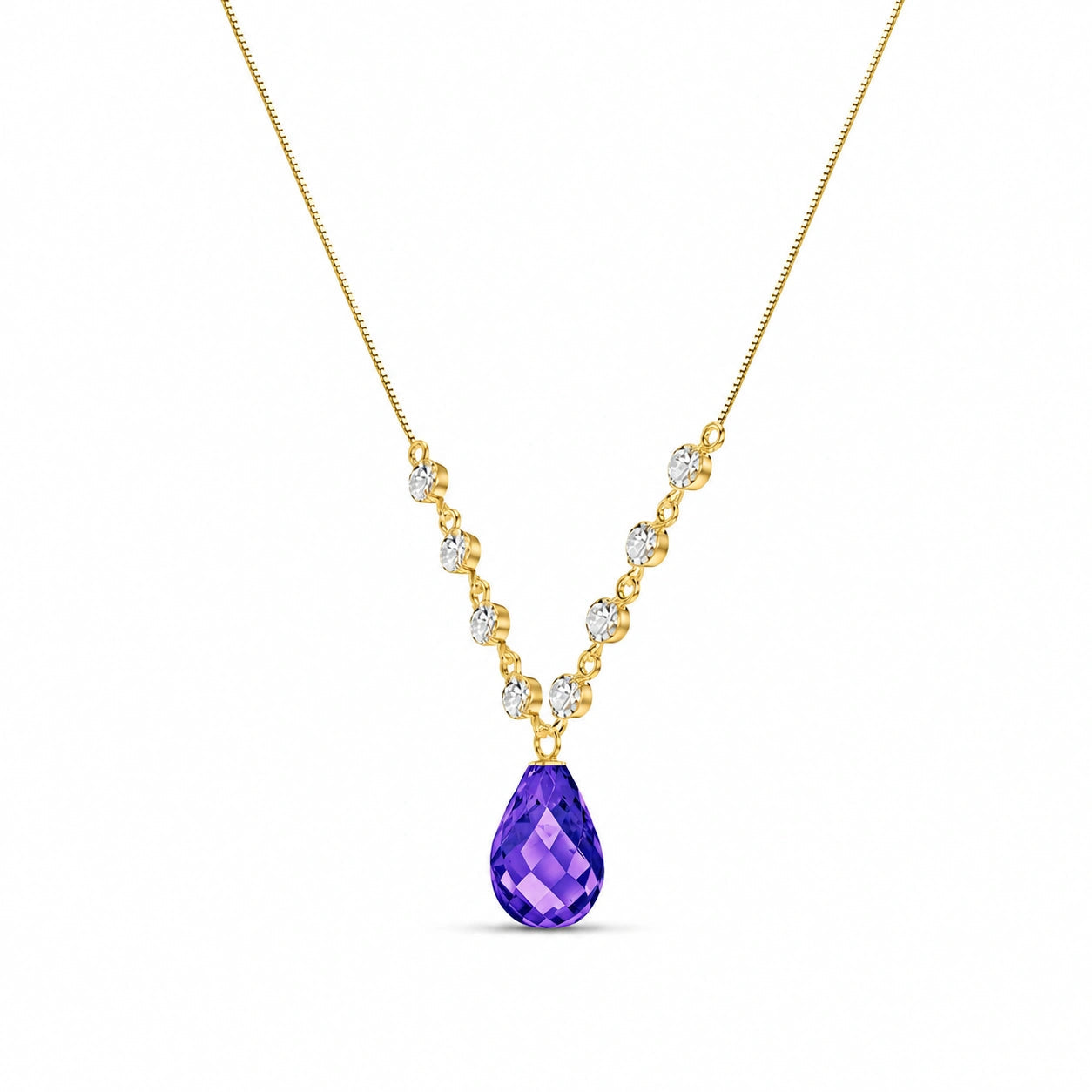 Yellow Gold Petal Pendant Necklace Amethyst 10K — Norma
