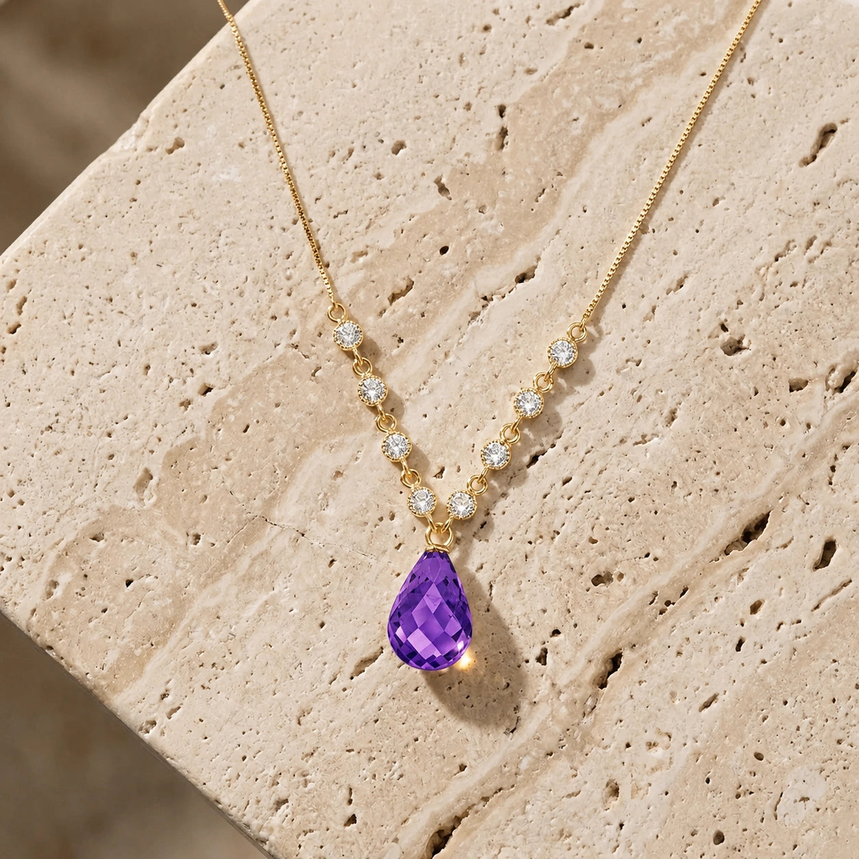 Yellow Gold Petal Pendant Necklace Amethyst 10K — Norma