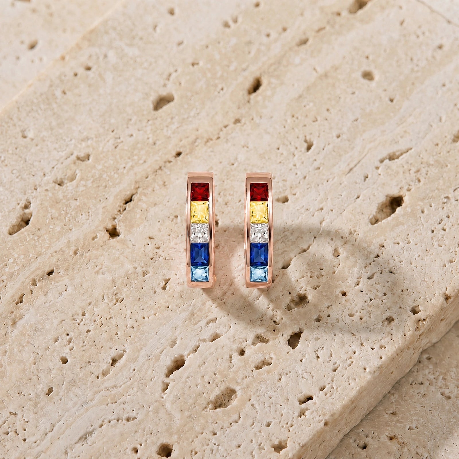 Rose Gold Huggie Earrings Sapphire 10K — Drusilla