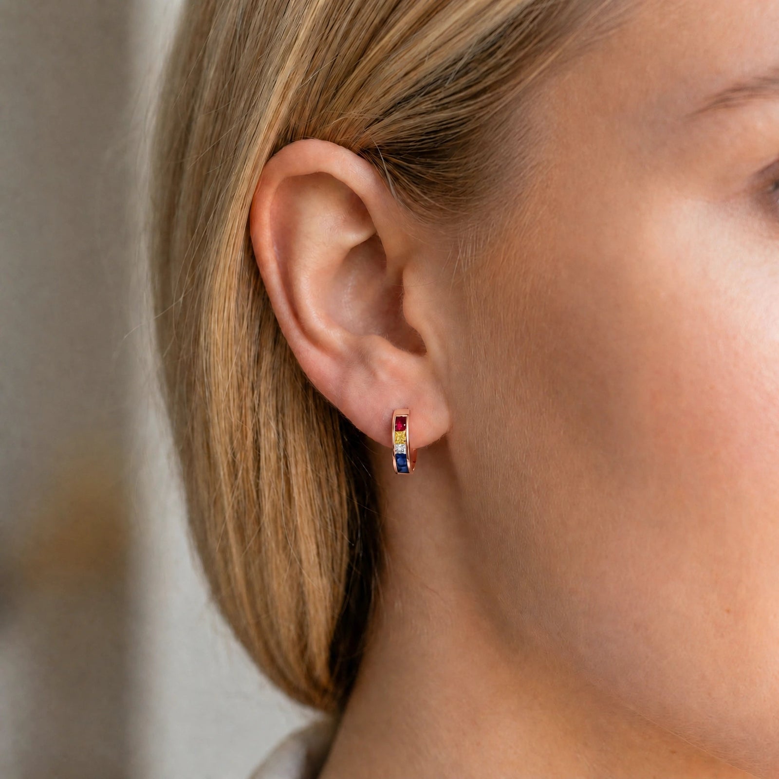Rose Gold Huggie Earrings Sapphire 10K — Drusilla