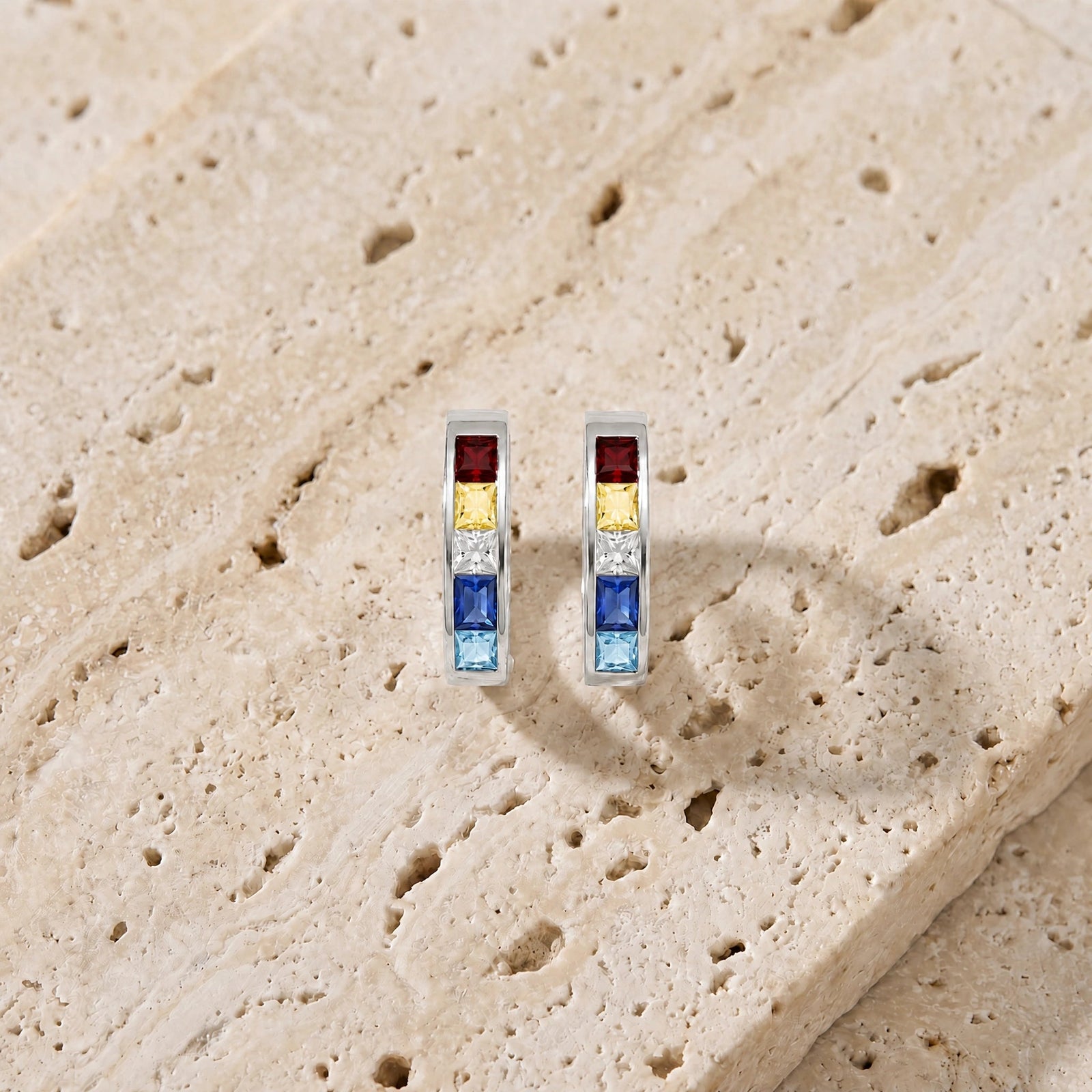 White Gold Huggie Earrings Sapphire 10K — Drusilla
