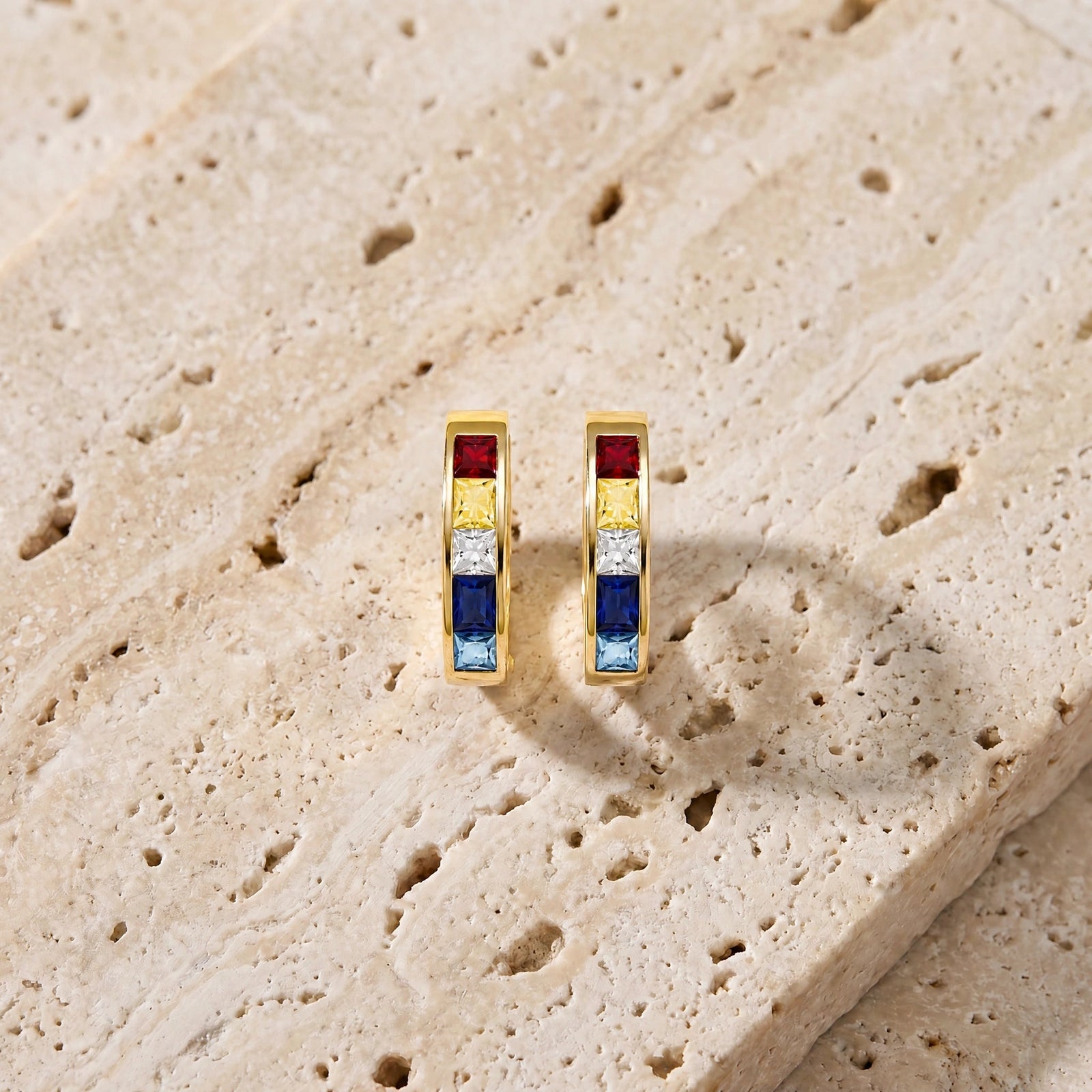Yellow Gold Huggie Earrings Sapphire 10K — Drusilla