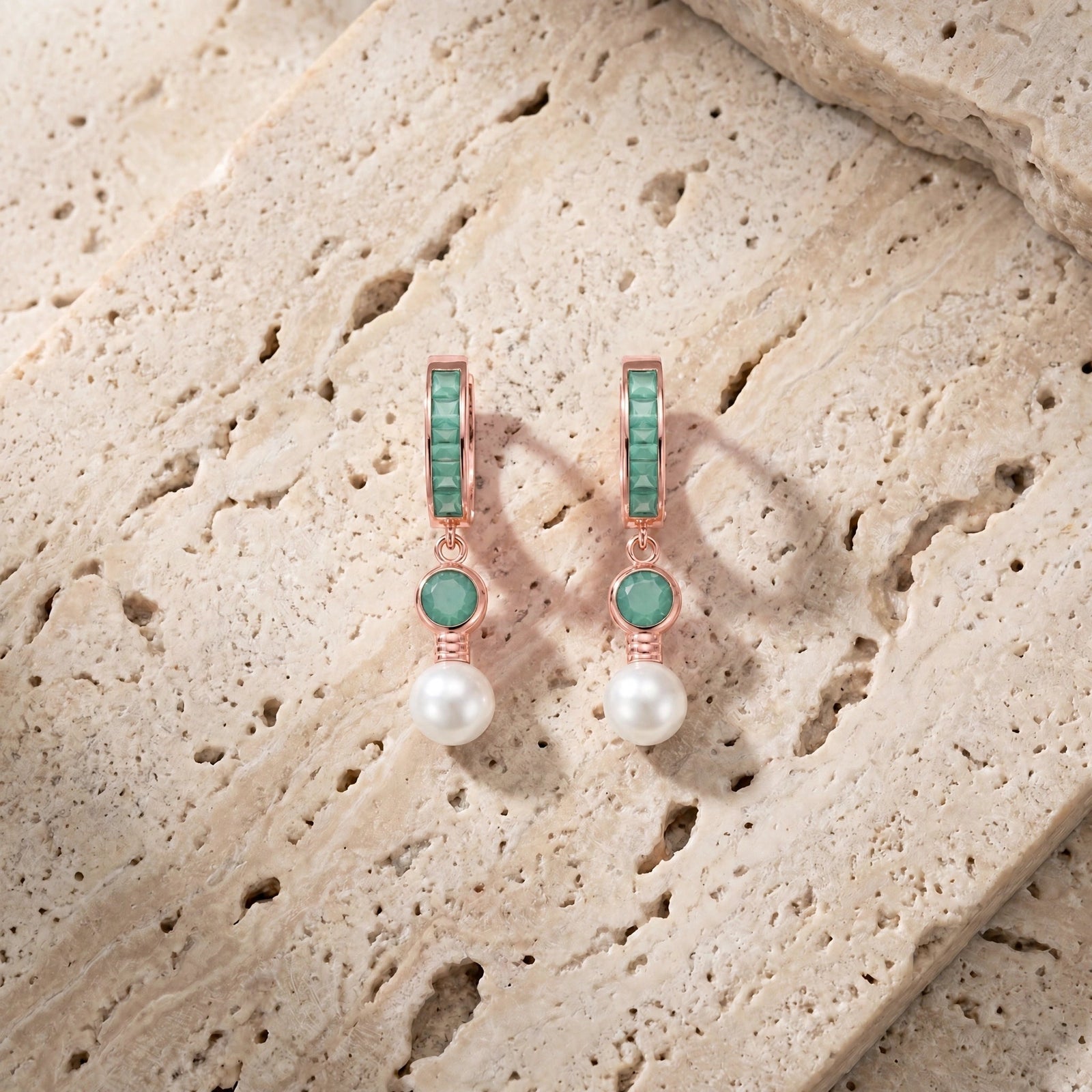 Rose Gold Classic Earrings Emerald 10K — Fabrizia