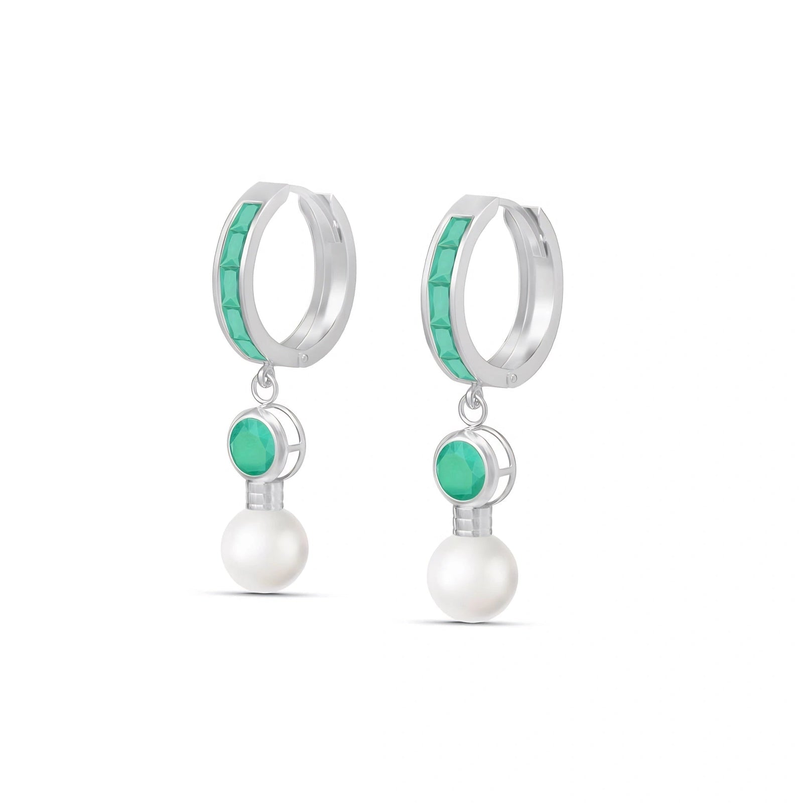 White Gold Classic Earrings Emerald 10K — Fabrizia