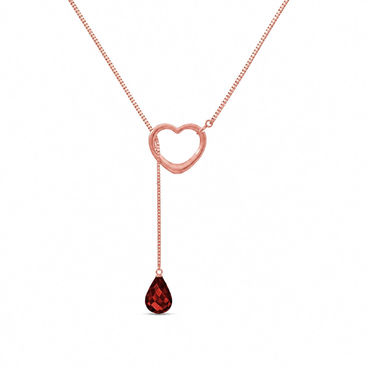 Rose Gold Heart Pendant Drop Necklace Garnet 10K — Lucia