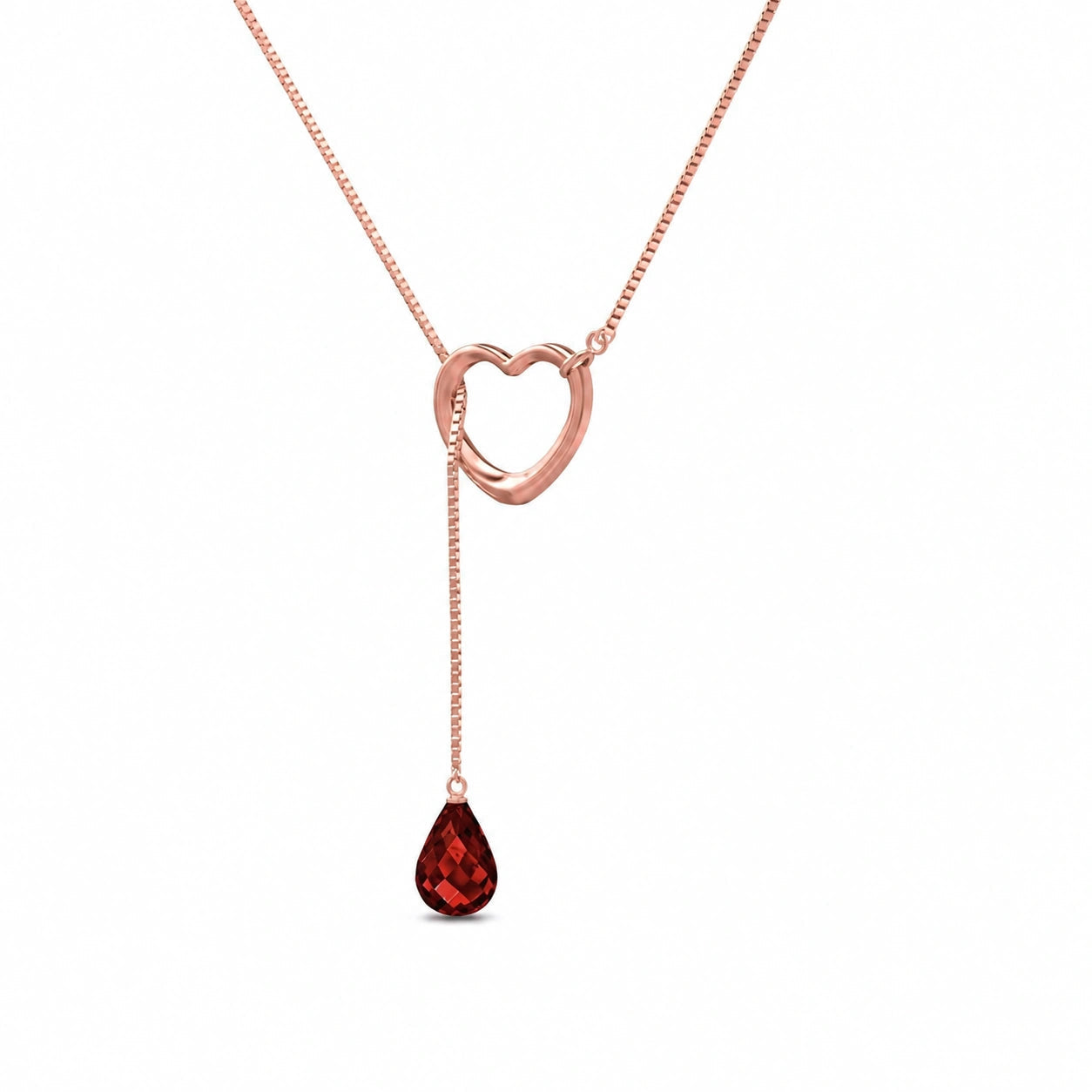 Rose Gold Heart Pendant Drop Necklace Garnet 10K — Lucia