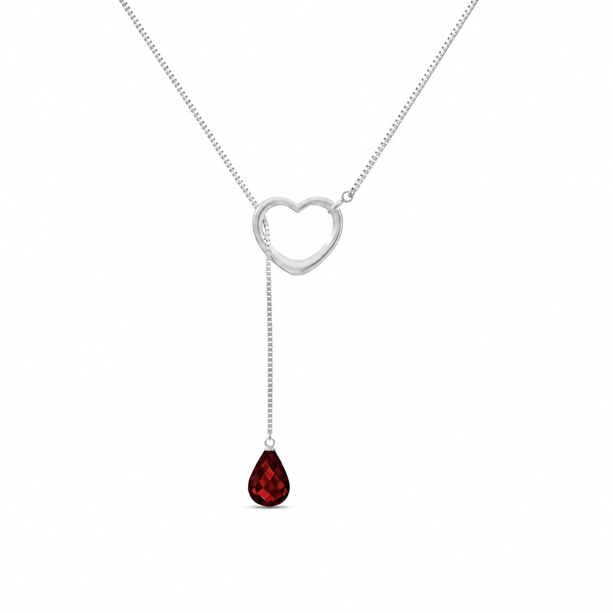 White Gold Heart Pendant Drop Necklace Garnet 10K — Lucia