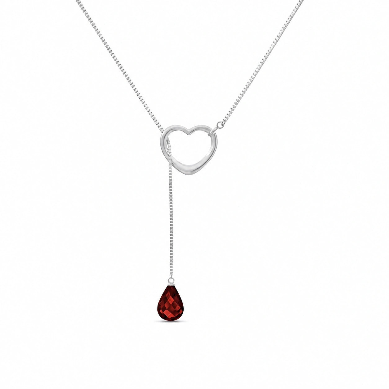 White Gold Heart Pendant Drop Necklace Garnet 10K — Lucia