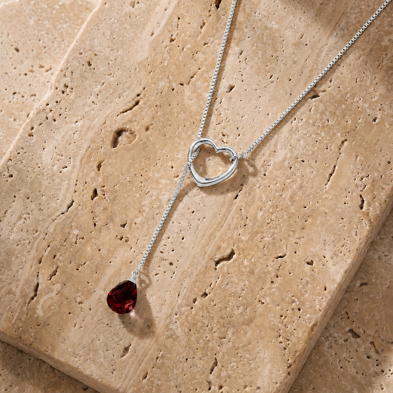 White Gold Heart Pendant Drop Necklace Garnet 10K — Lucia