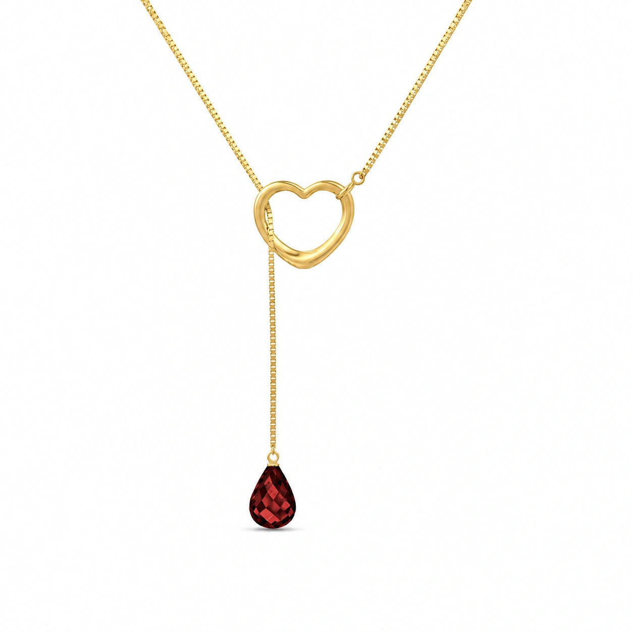 Yellow Gold Heart Pendant Drop Necklace Garnet 10K — Lucia