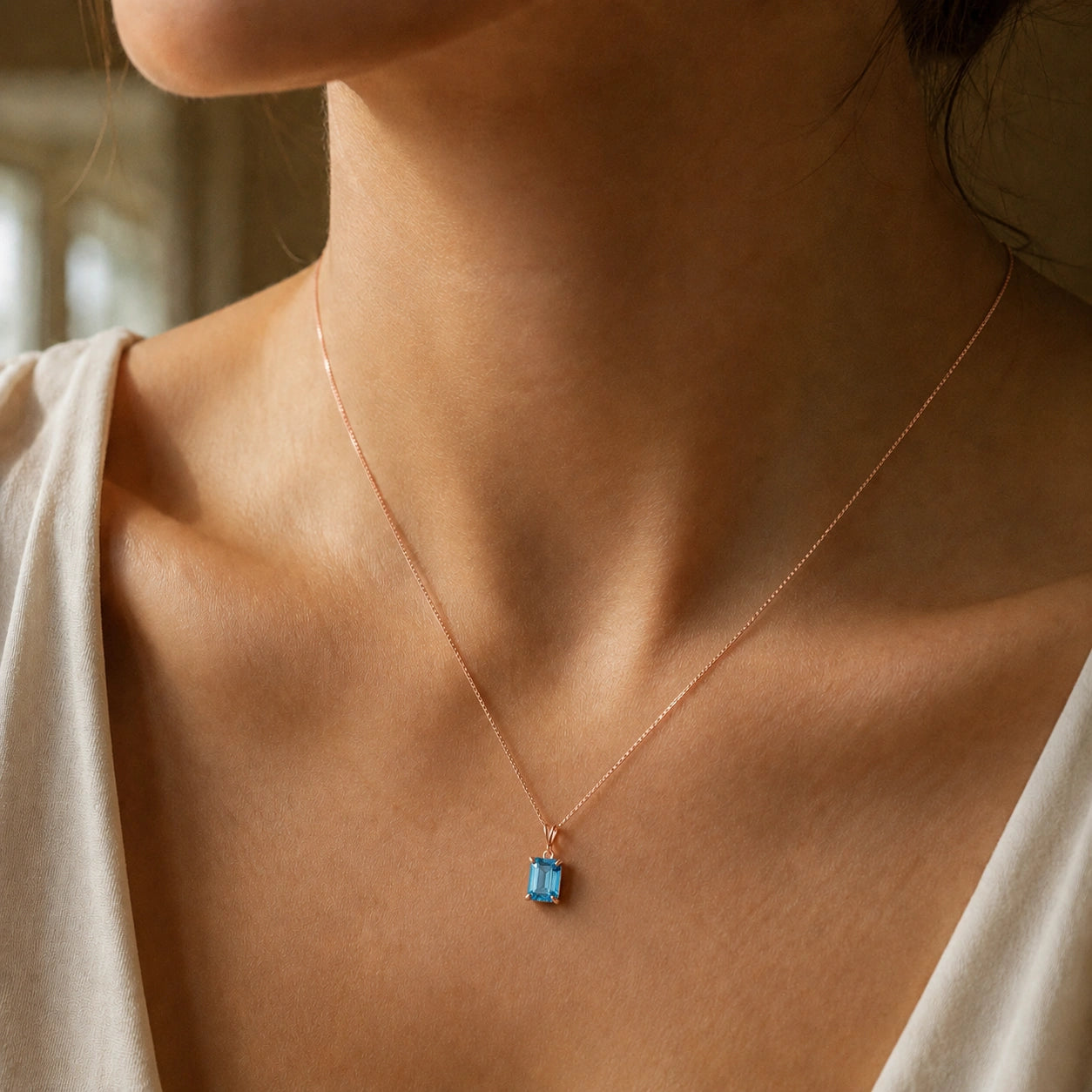 Rose Gold Belle Necklace Blue Topaz 10K — Nunzia
