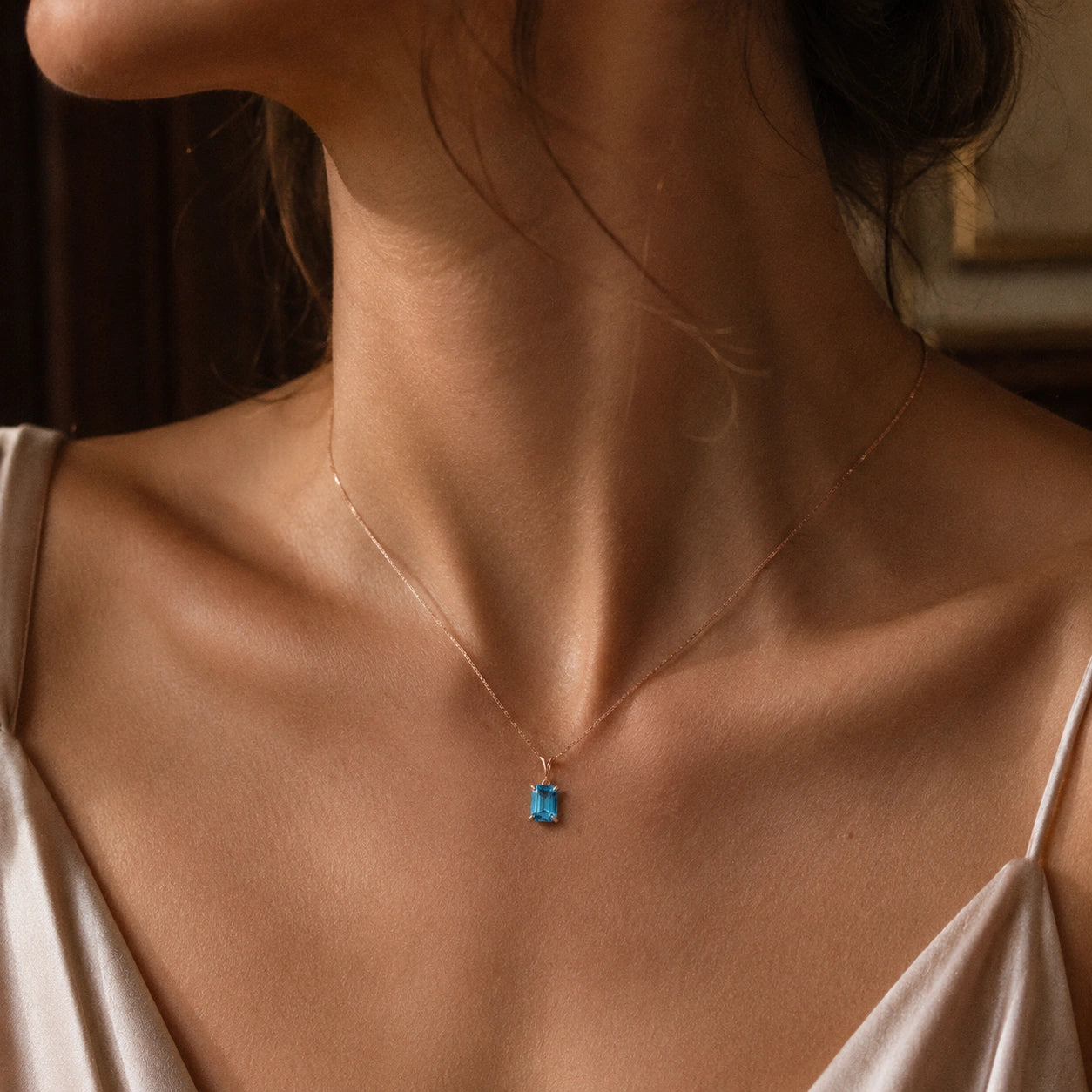 Rose Gold Belle Necklace Blue Topaz 10K — Nunzia