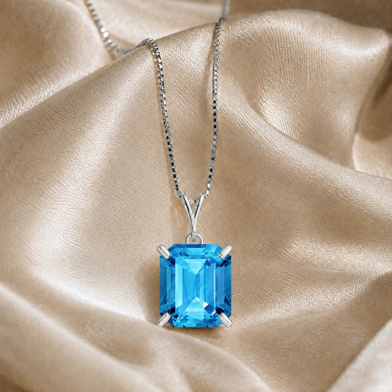 White Gold Belle Necklace Blue Topaz 10K — Nunzia