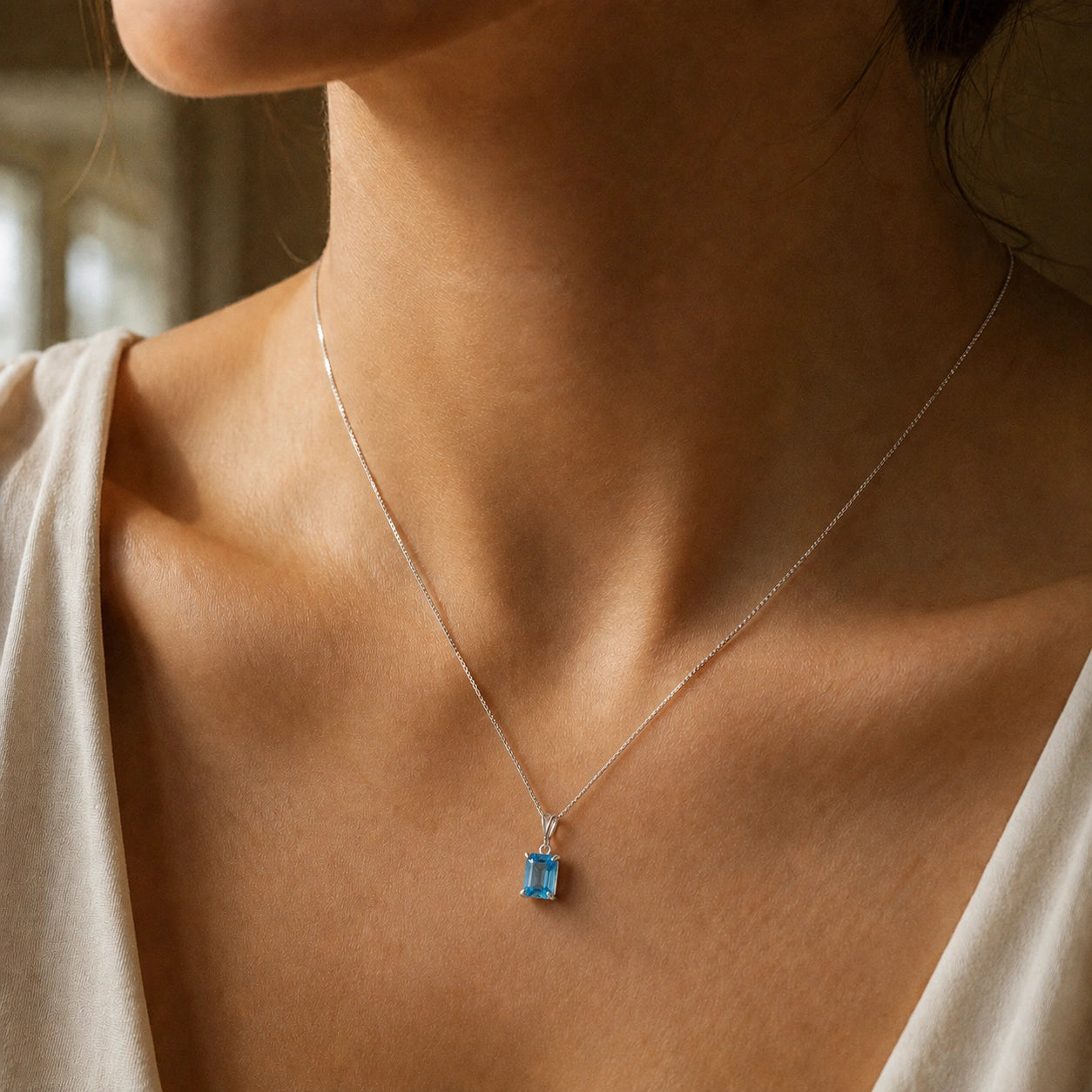 White Gold Belle Necklace Blue Topaz 10K — Nunzia