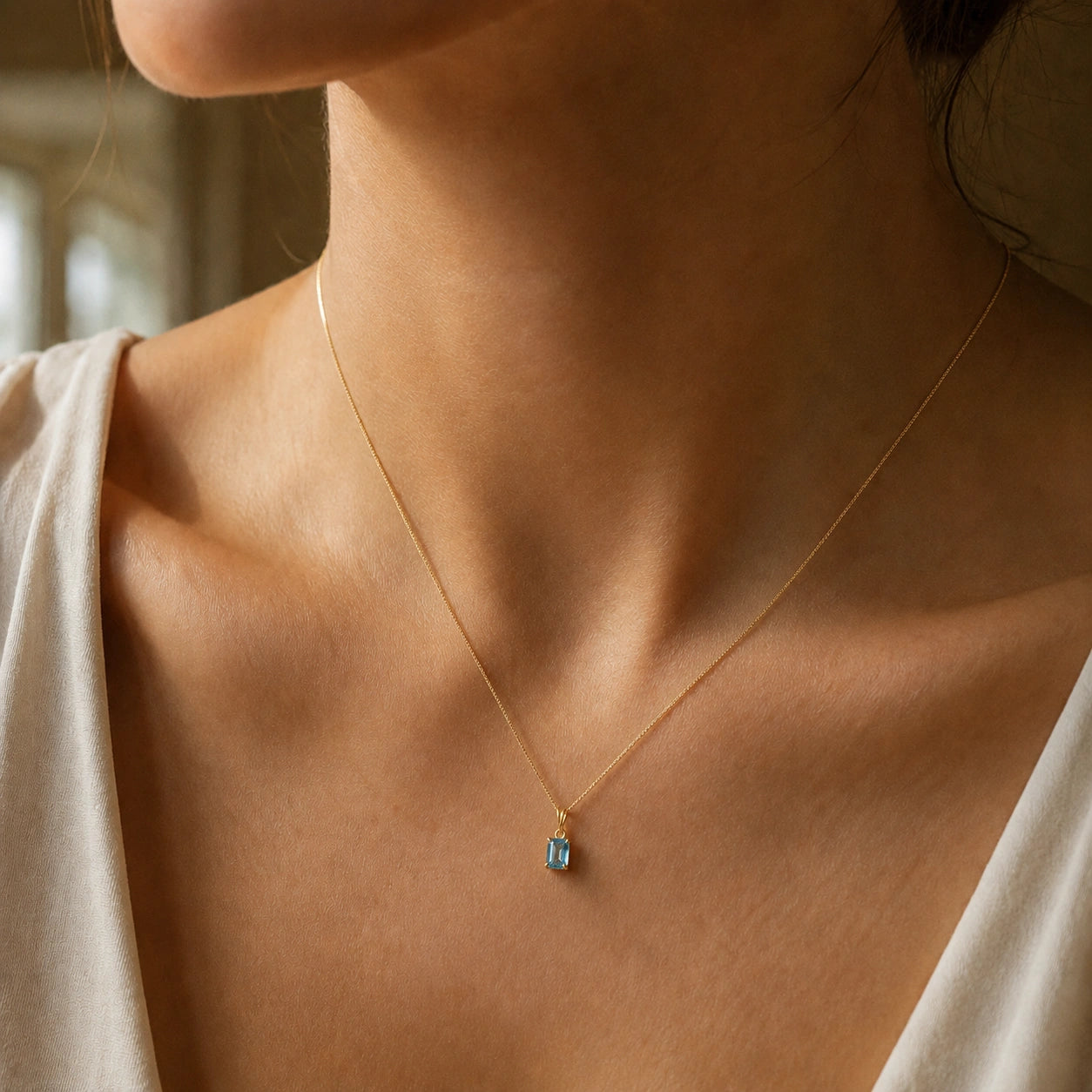 Yellow Gold Belle Necklace Blue Topaz 10K — Nunzia