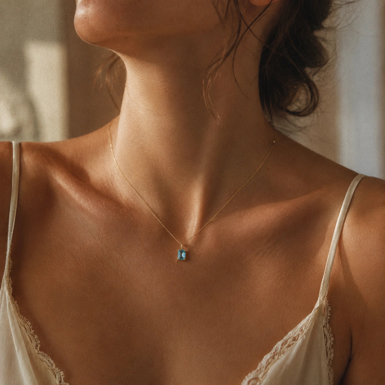 Yellow Gold Belle Necklace Blue Topaz 10K — Nunzia