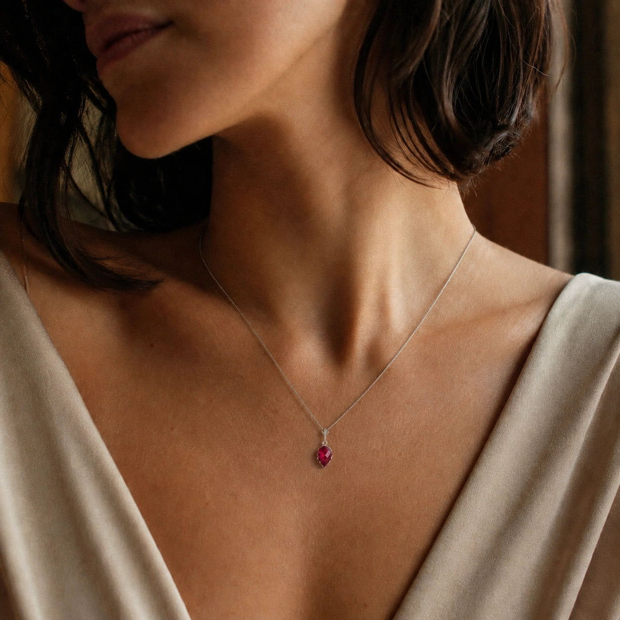 White Gold Pendant Necklace Ruby 10K — Irma