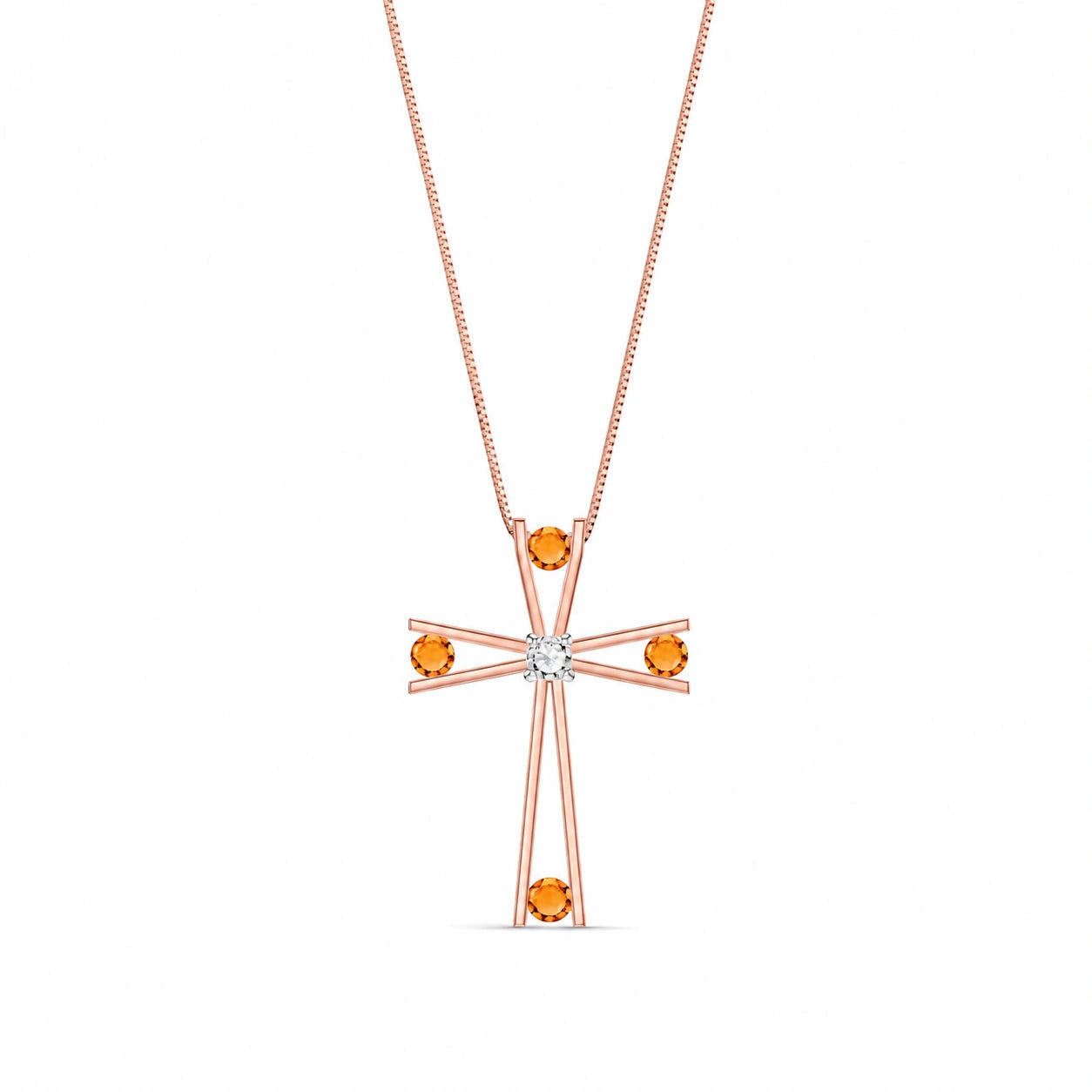 Rose Gold Abstract Cross Pendant Necklace Citrine 10K — Silvana