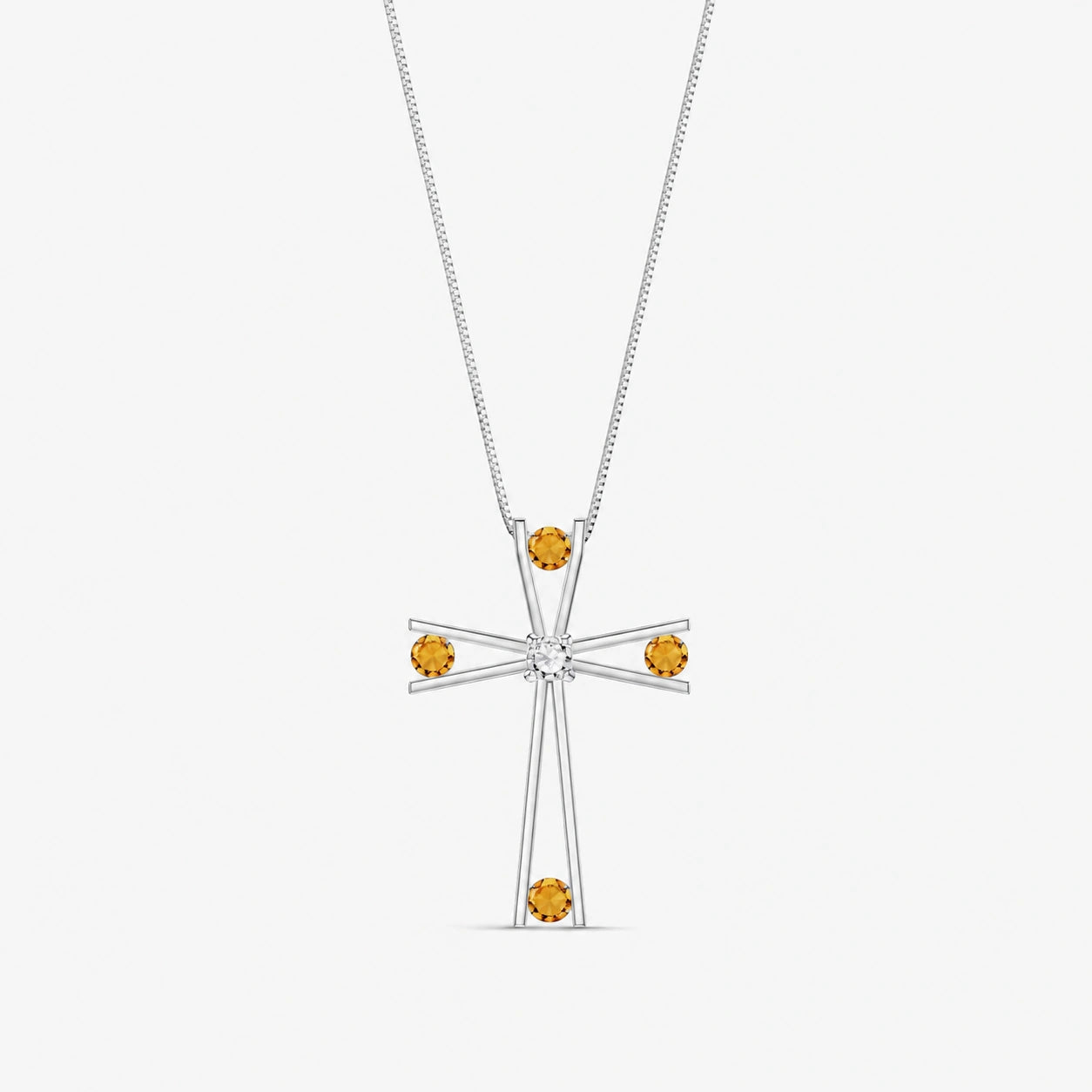 White Gold Abstract Cross Pendant Necklace Citrine 10K — Silvana