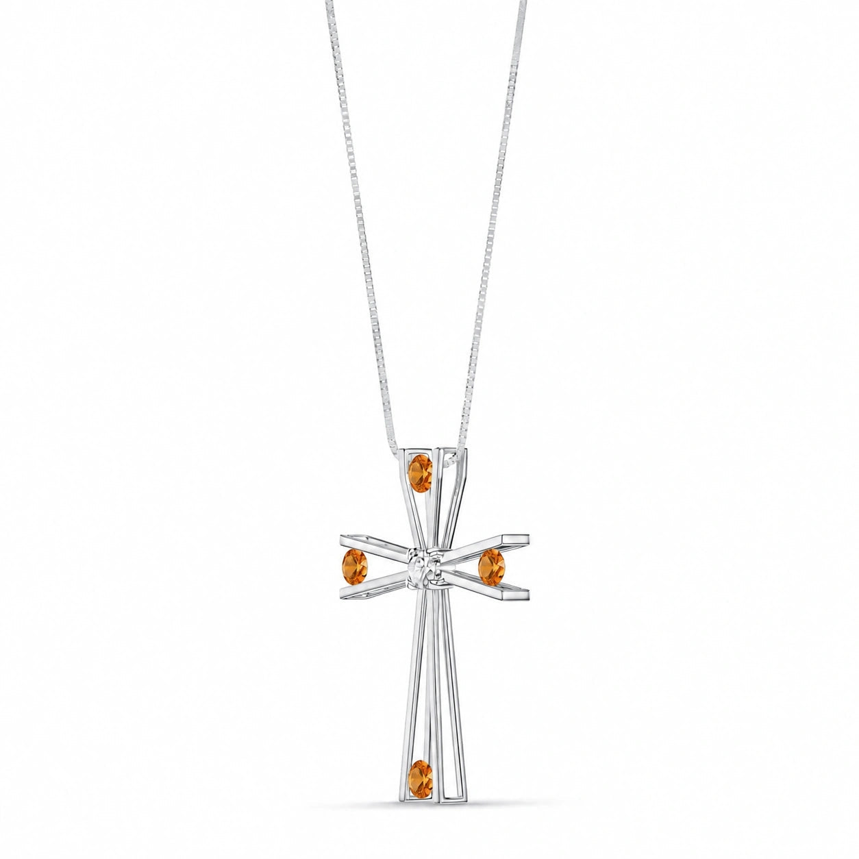 White Gold Abstract Cross Pendant Necklace Citrine 10K — Silvana