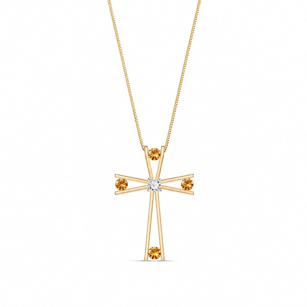 Yellow Gold Abstract Cross Pendant Necklace Citrine 10K — Silvana