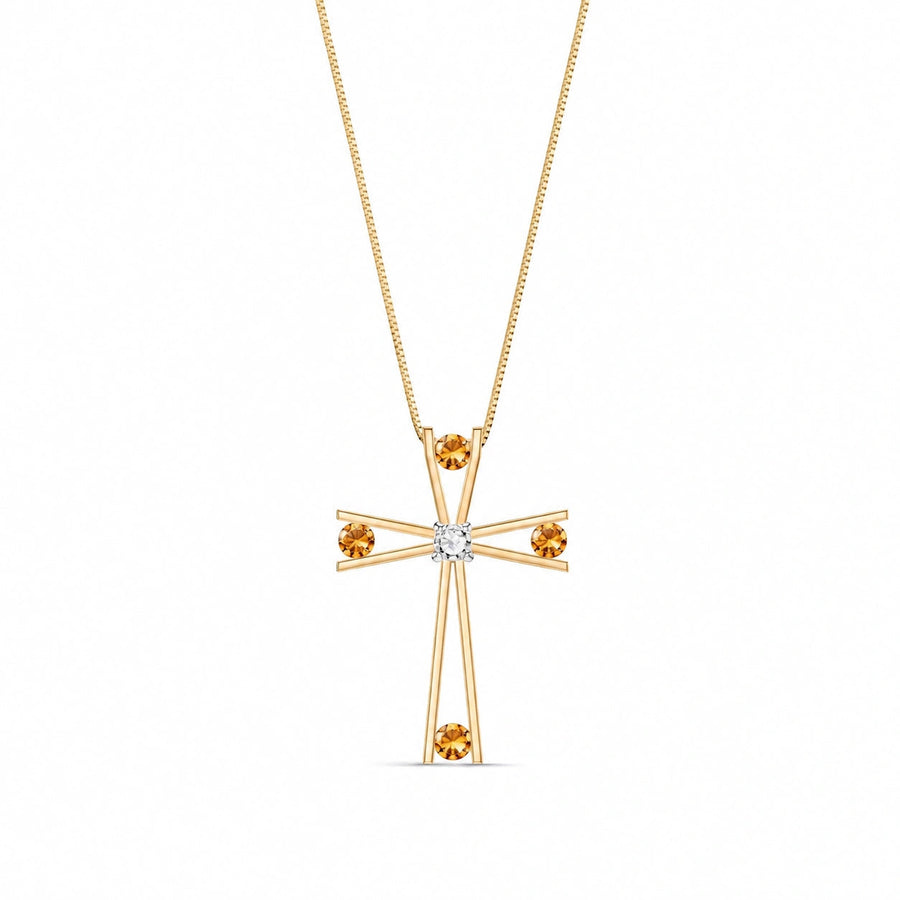 Yellow Gold Abstract Cross Pendant Necklace Citrine 10K — Silvana