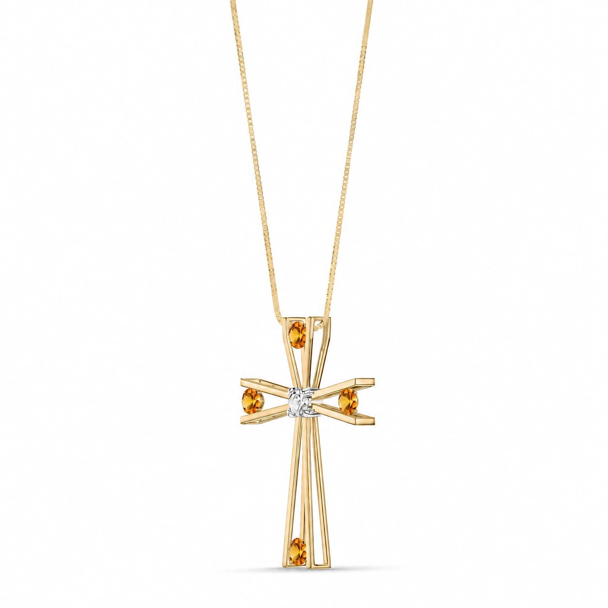 Yellow Gold Abstract Cross Pendant Necklace Citrine 10K — Silvana