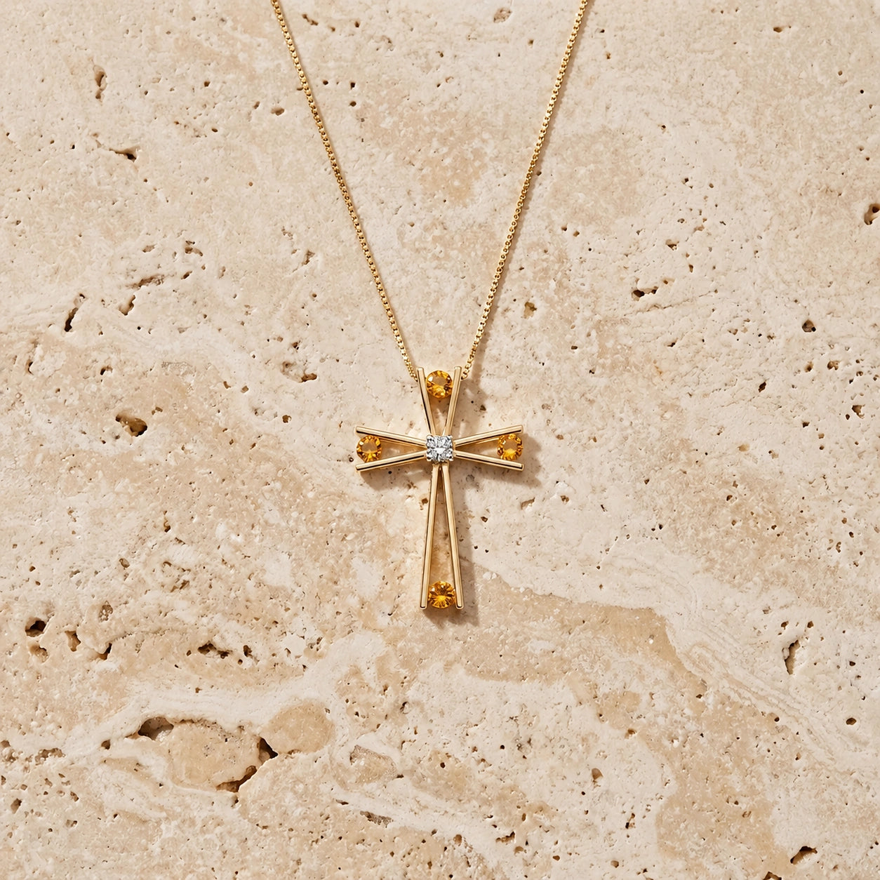 Yellow Gold Abstract Cross Pendant Necklace Citrine 10K — Silvana