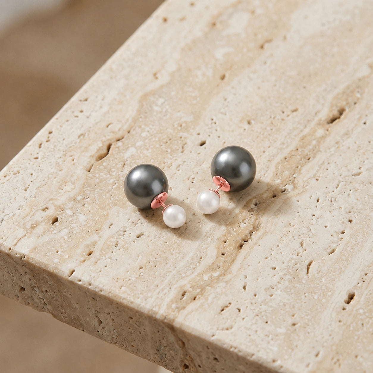 Rose Gold Rose Stud Earrings Pearl 10K — Alfonsina