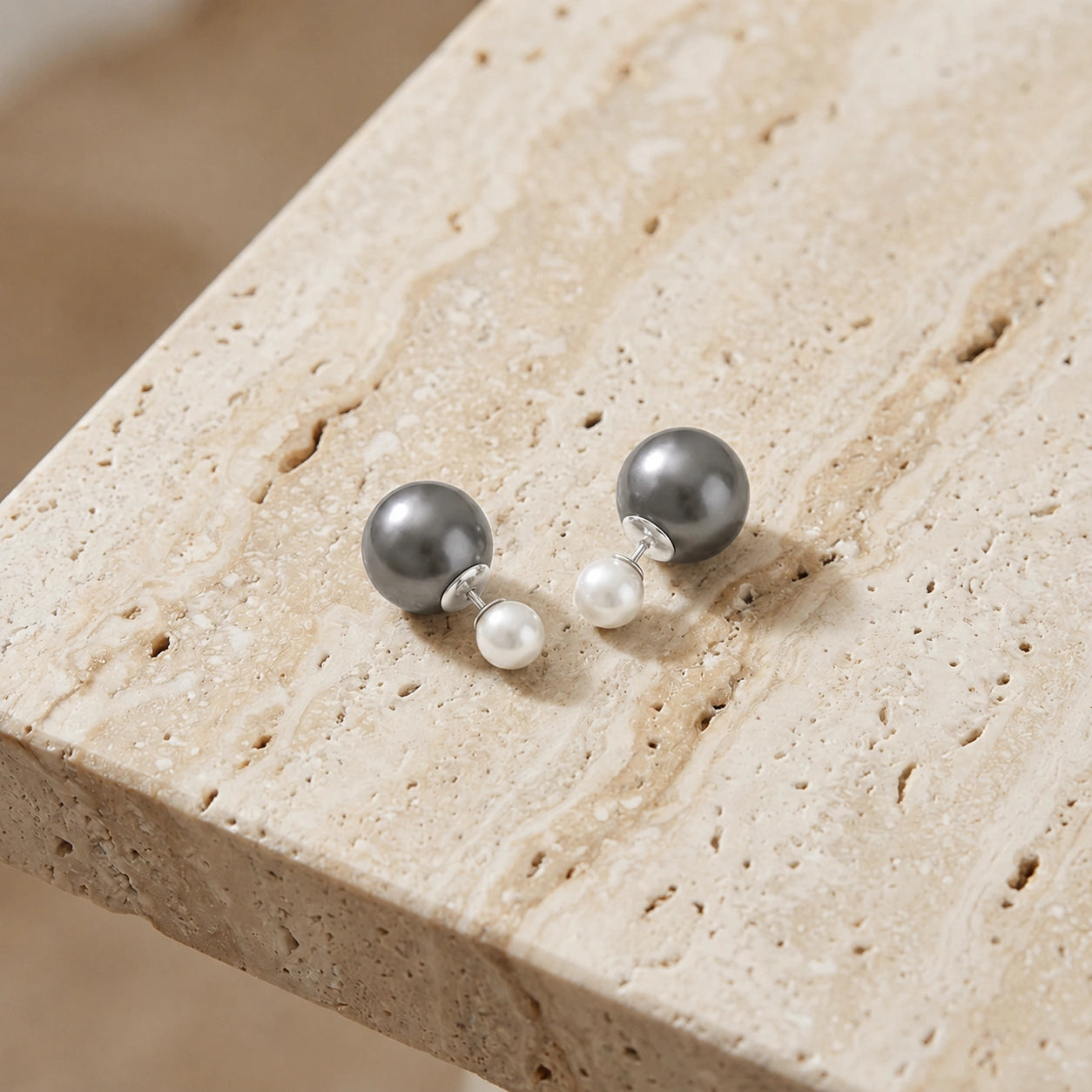 White Gold Rose Stud Earrings Pearl 10K — Alfonsina