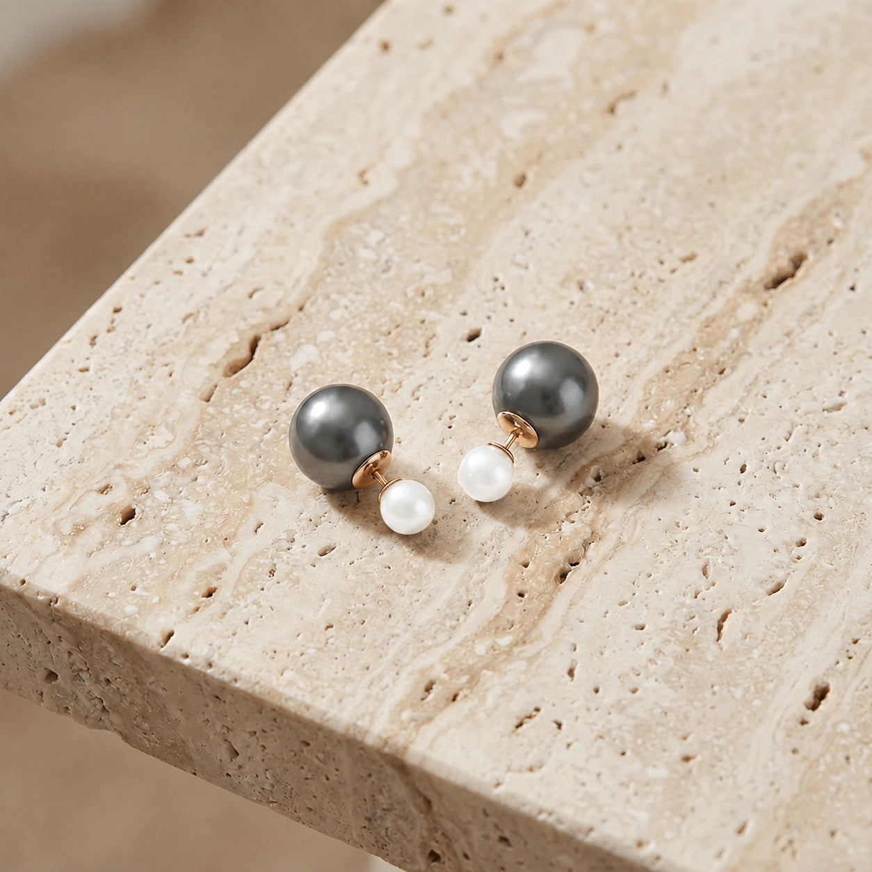 Yellow Gold Rose Stud Earrings Pearl 10K — Alfonsina