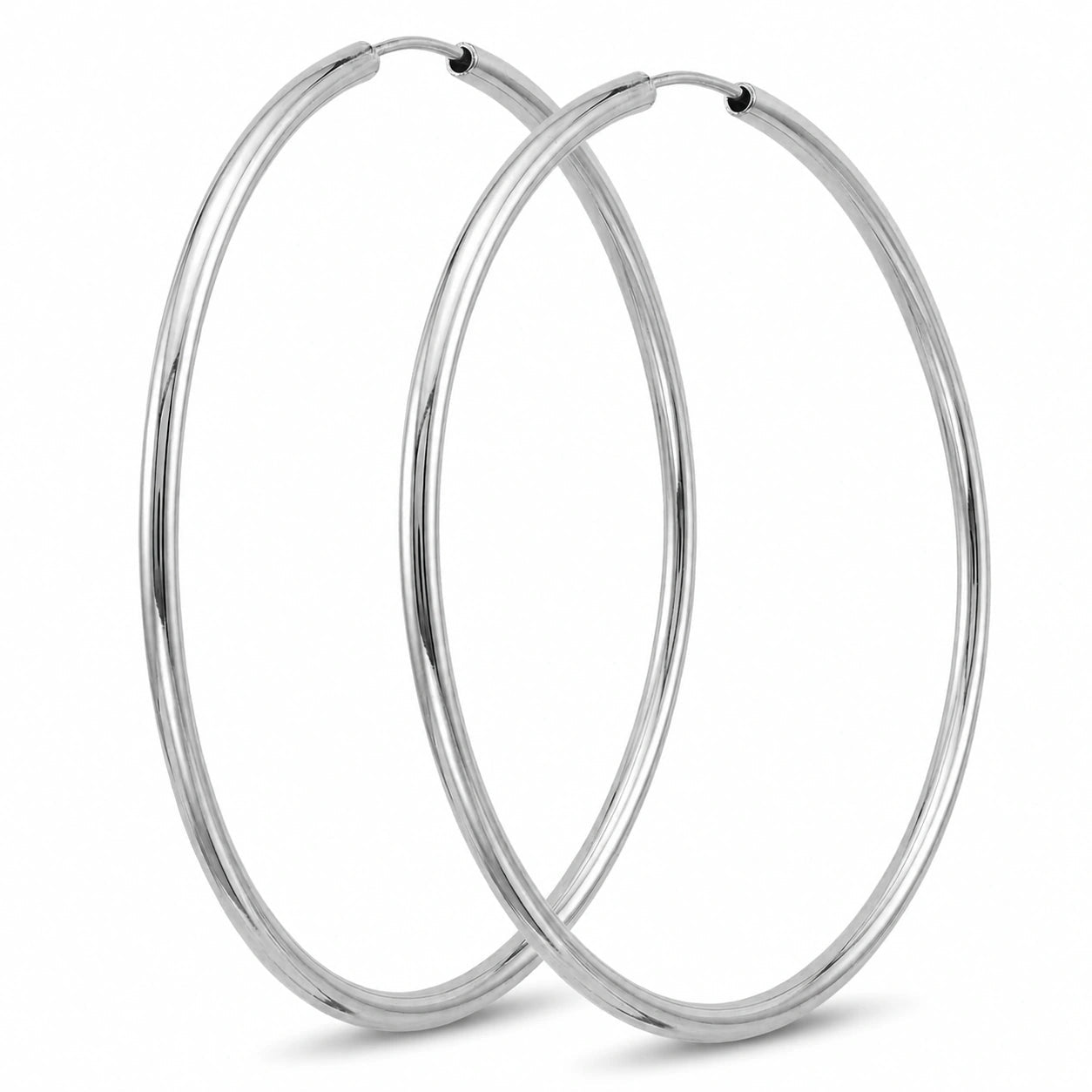 White Gold Loop Hoop Earrings 10K — Ines