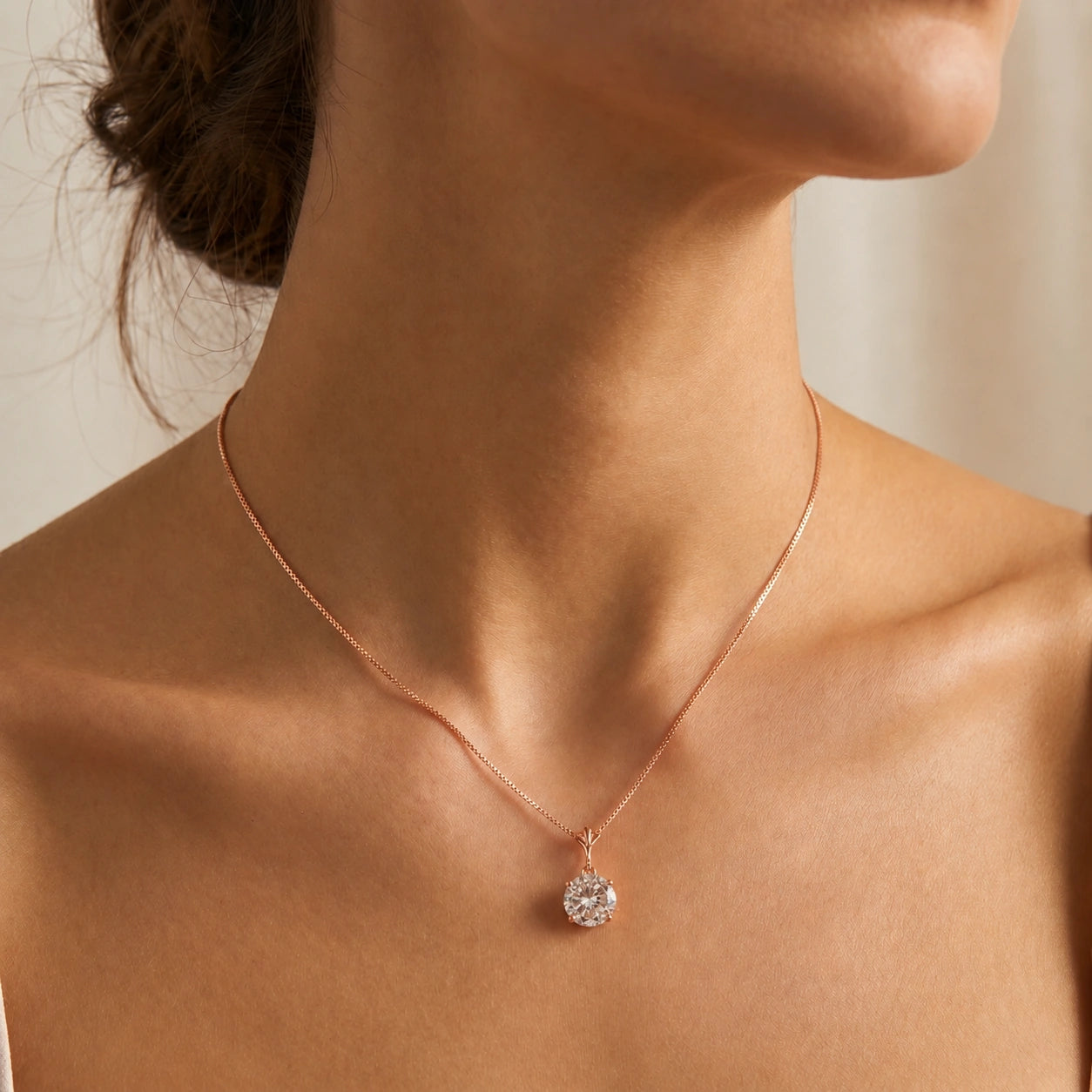 Rose Gold Petal Rose Necklace Zirconia 10K — Liliana
