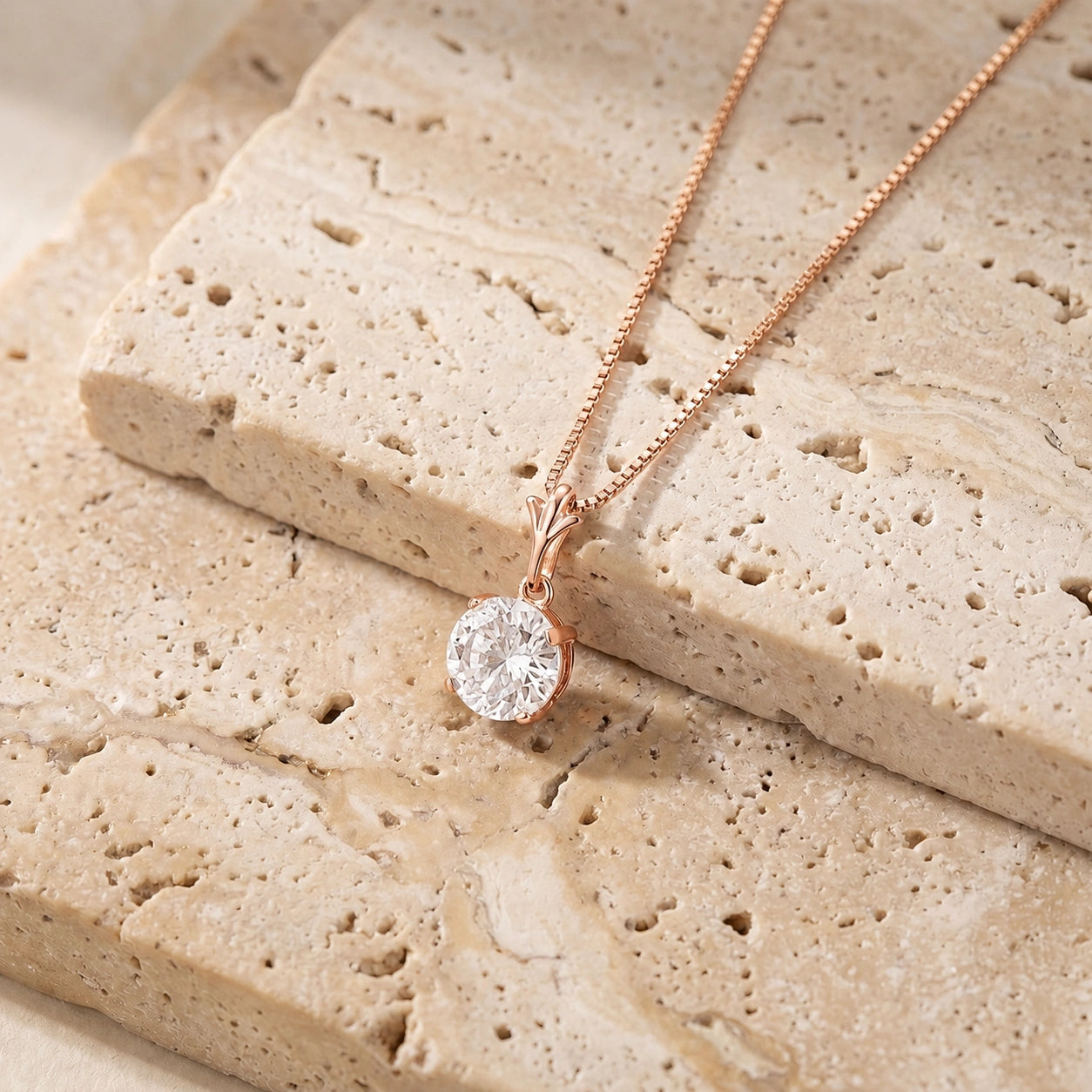 Rose Gold Petal Rose Necklace Zirconia 10K — Liliana