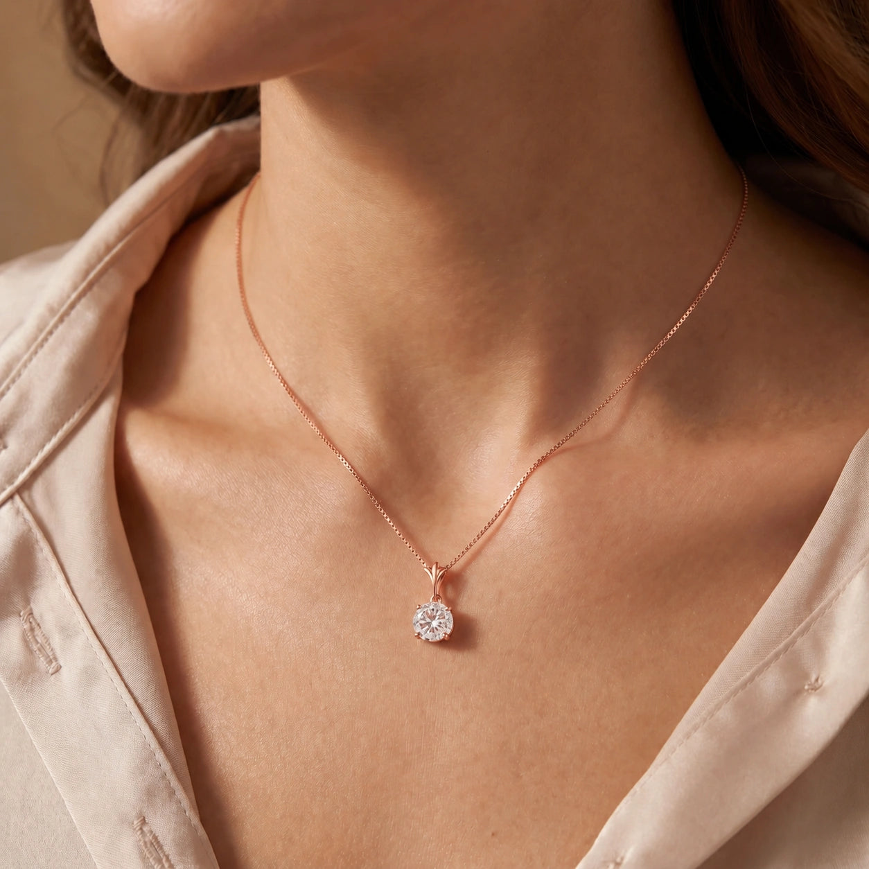 Rose Gold Petal Rose Necklace Zirconia 10K — Liliana