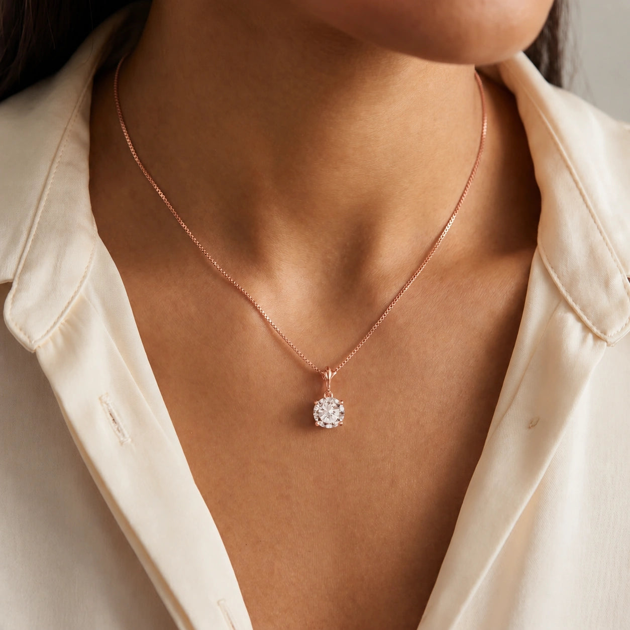 Rose Gold Petal Rose Necklace Zirconia 10K — Liliana