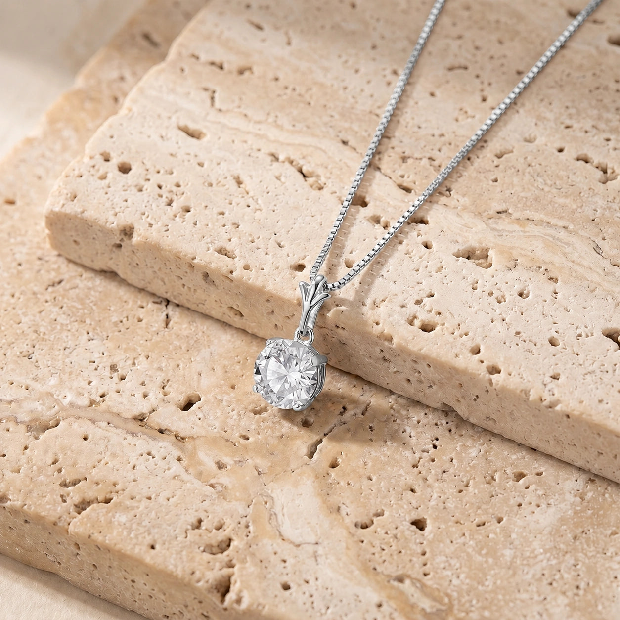 White Gold Petal Rose Necklace Zirconia 10K — Liliana